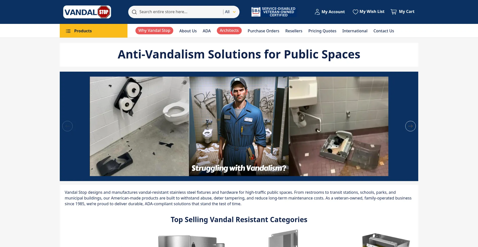 Website screenshot of Vandalstop.com