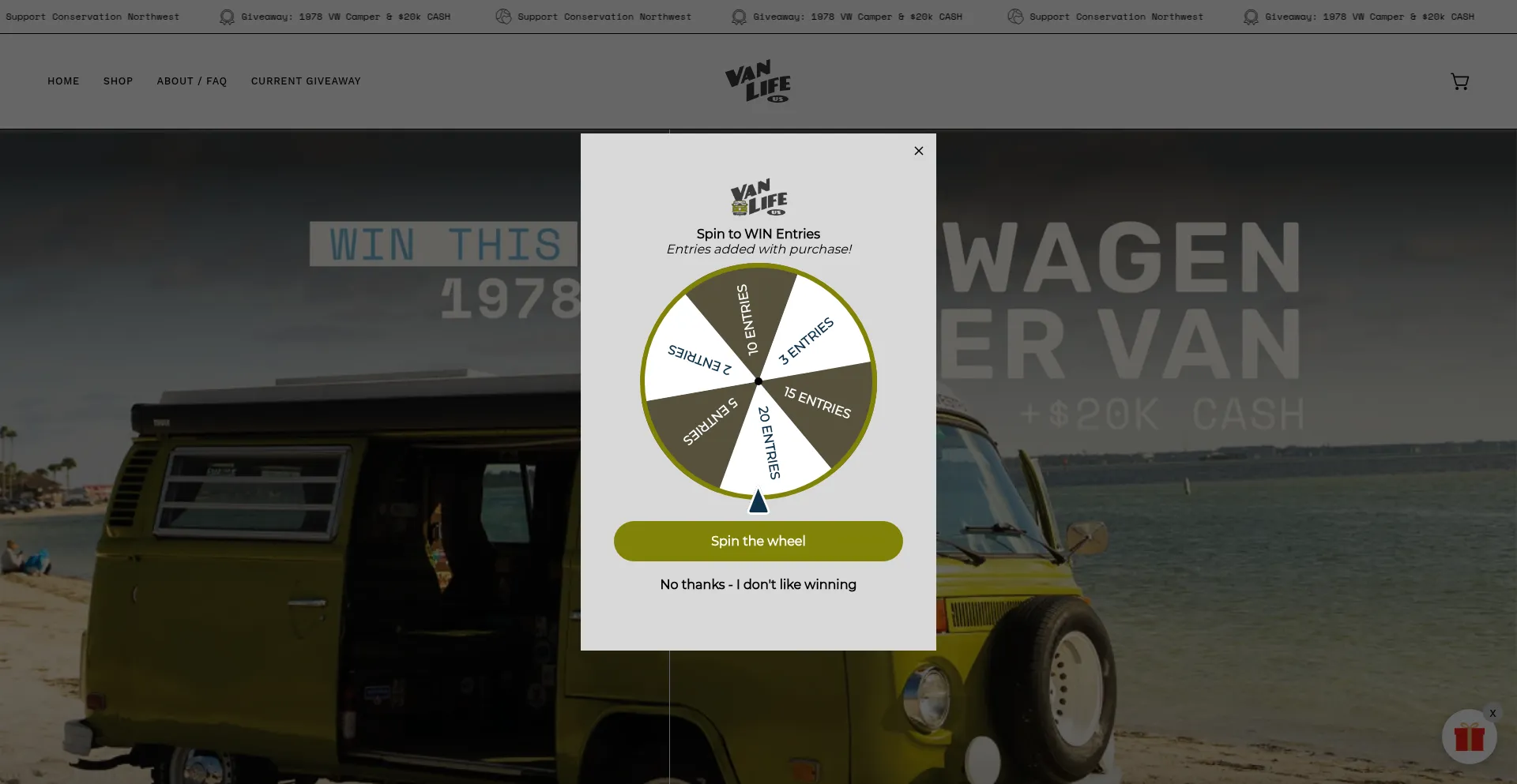 Website screenshot of Vanlife.us