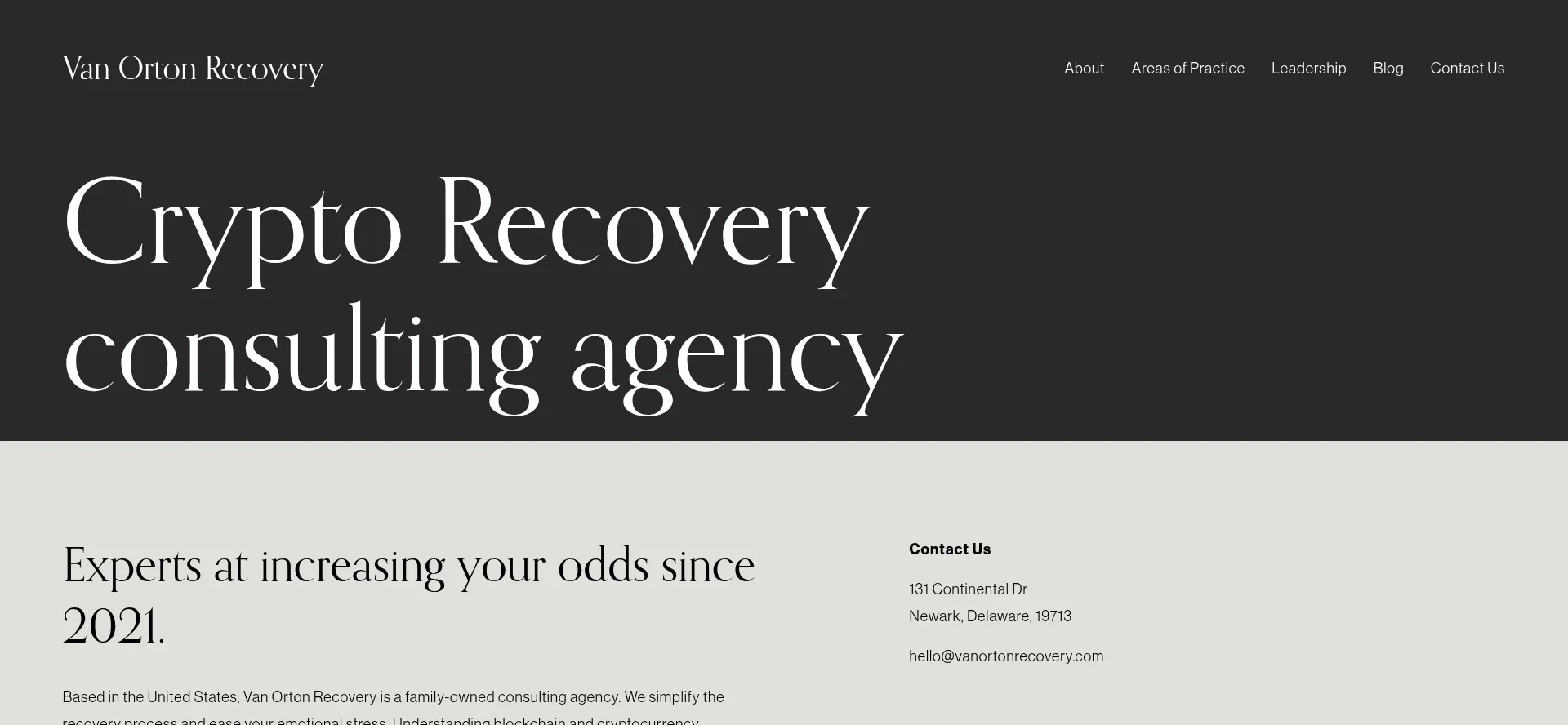 Website screenshot of Vanortonrecovery.com