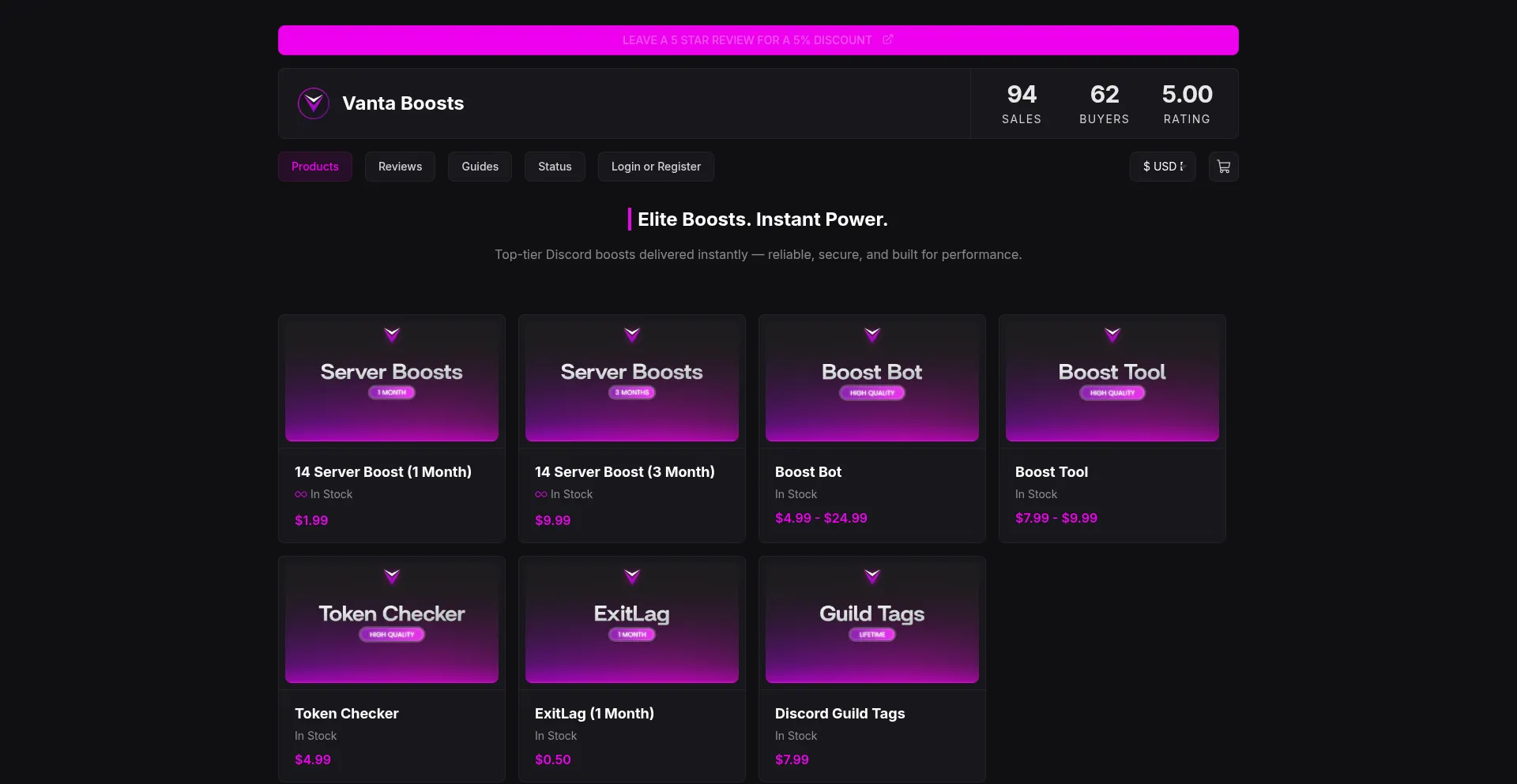 Vantaboosts.com Screenshot