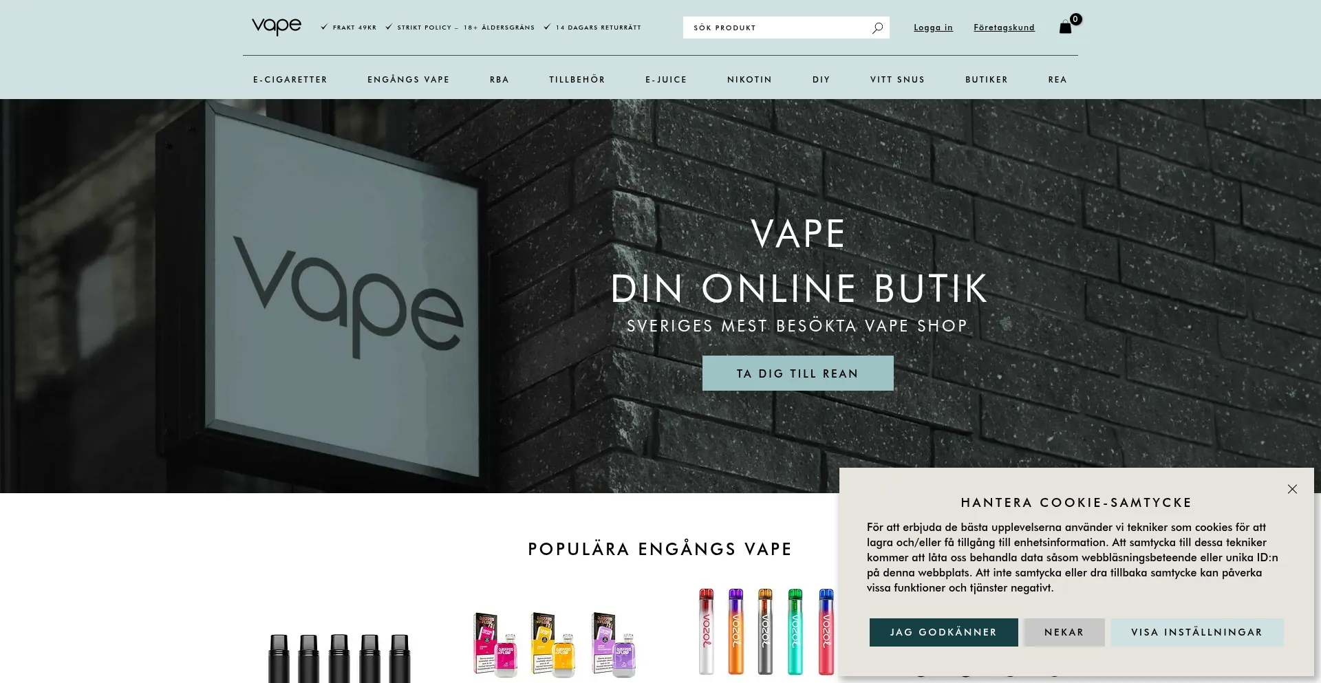 Website screenshot of Vape.se