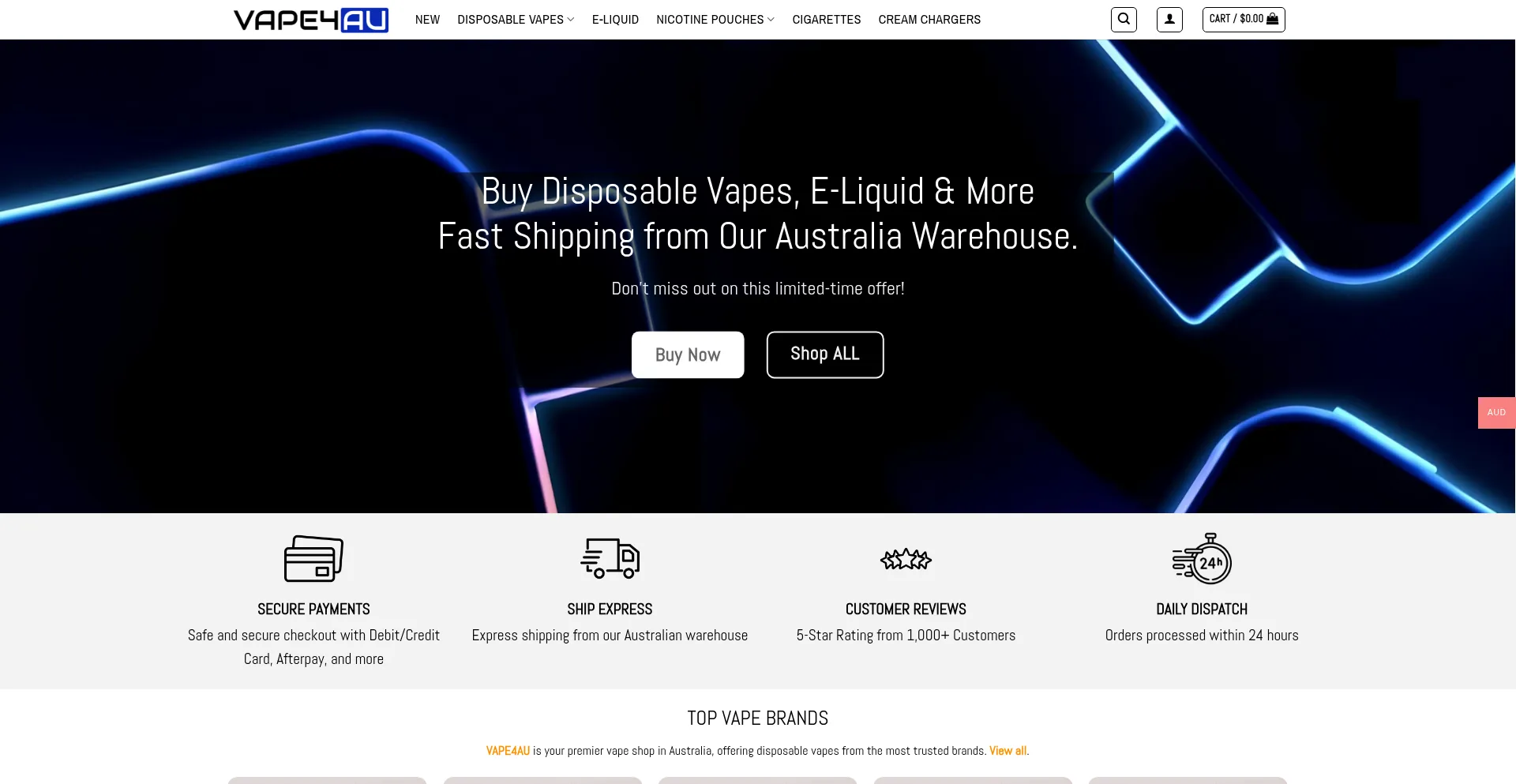 Website screenshot of Vape4au.com