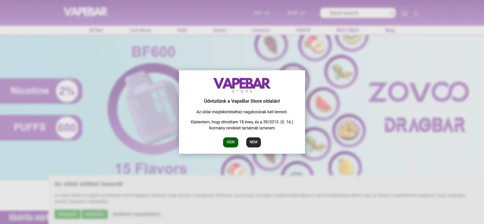 Website screenshot of Vapebarstore.hu