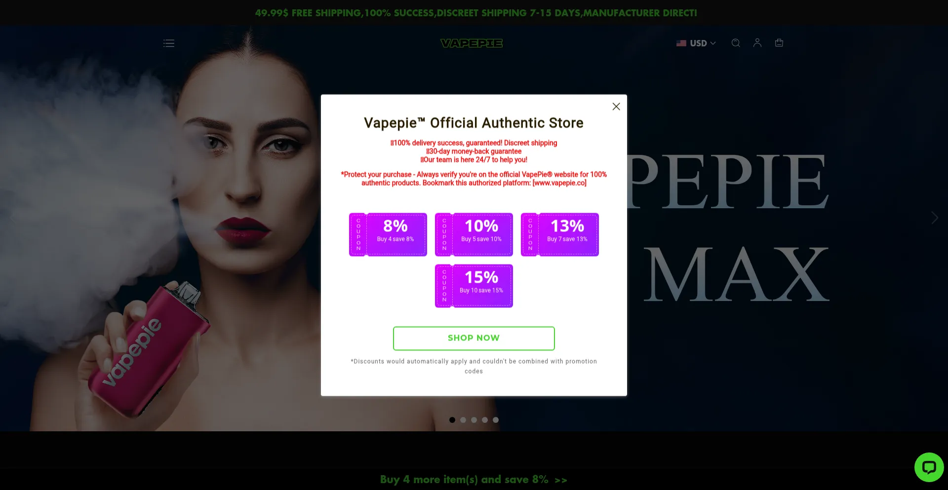 Website screenshot of Vapepie.co