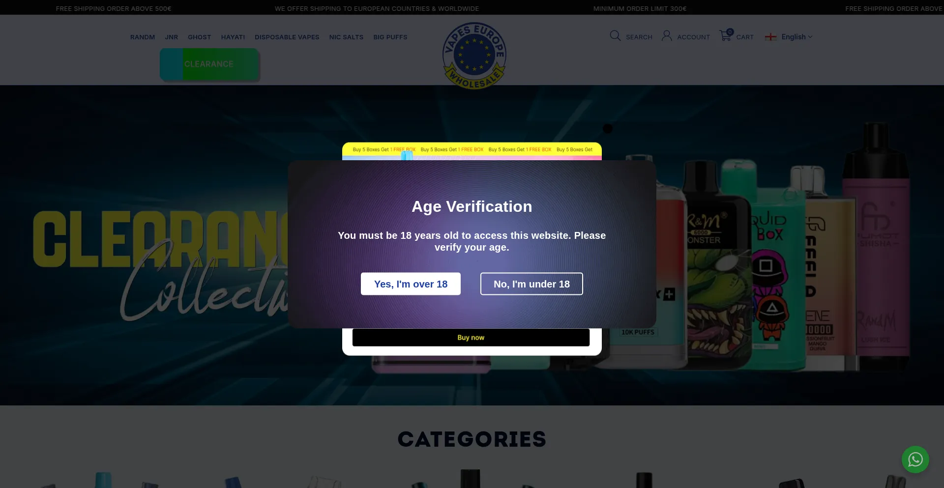 Website screenshot of Vapeseuropewholesale.com