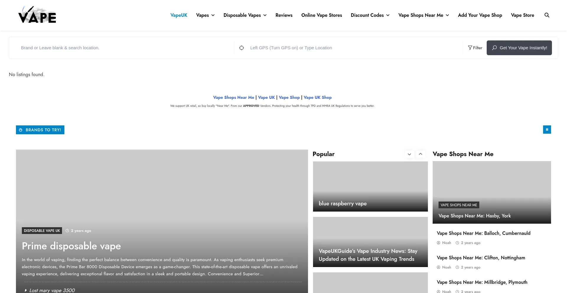 Website screenshot of Vapeukshop.com