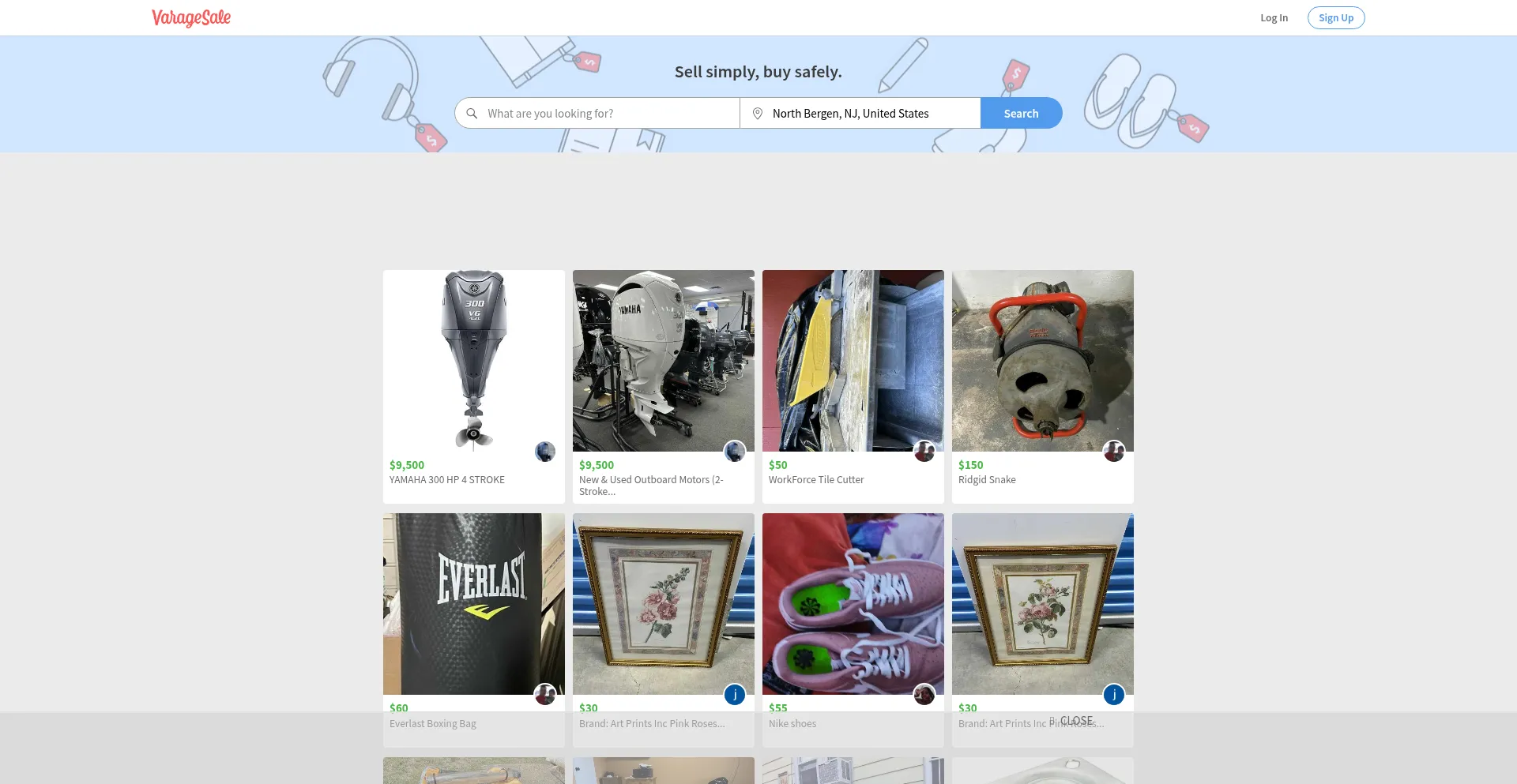 Varagesale.com Screenshot