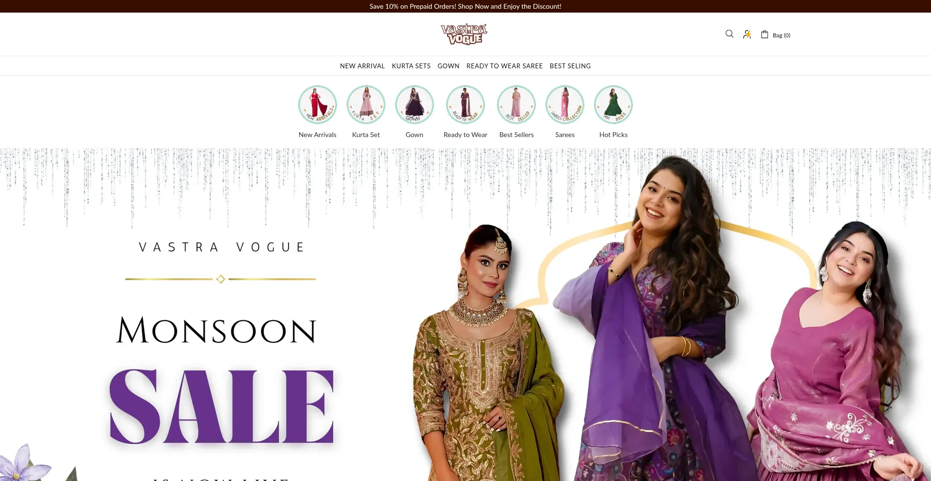 Website screenshot of Vastravogue.store