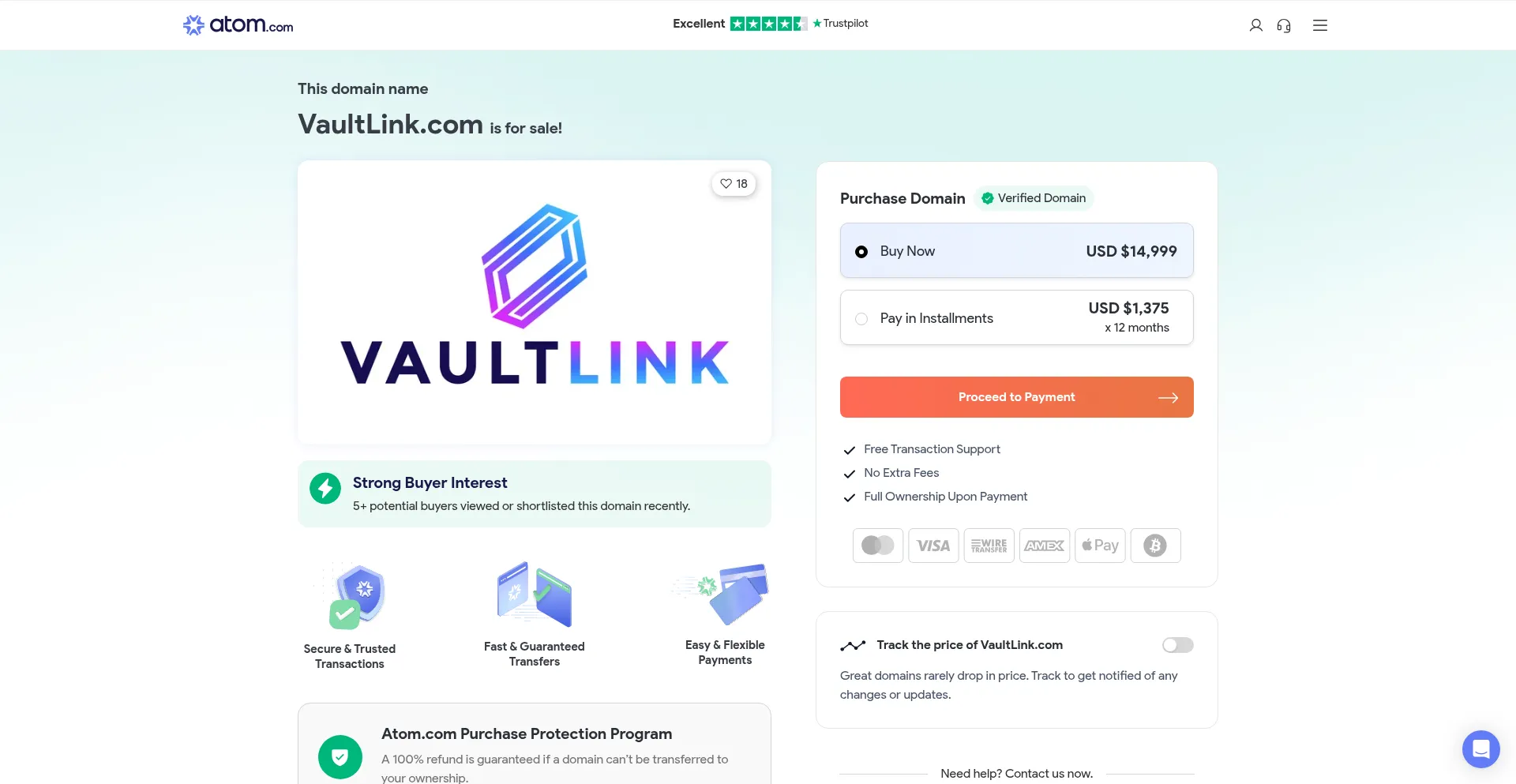 Website screenshot of Vaultlink.com