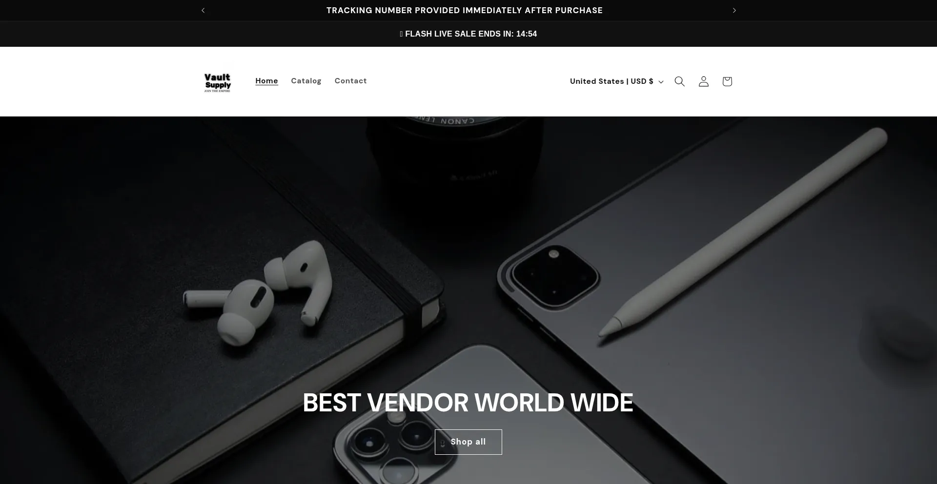 Website screenshot of Vaultsupply.us