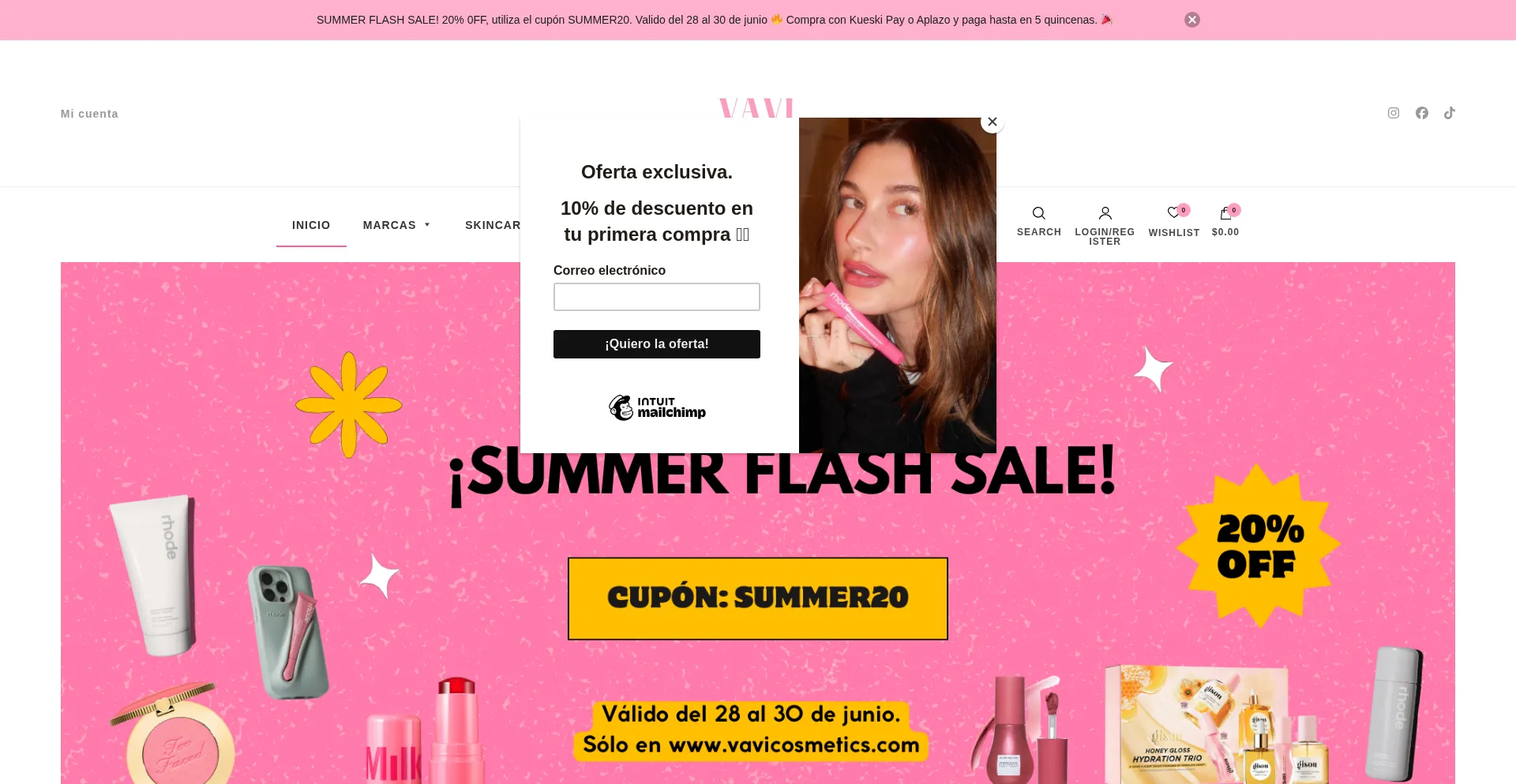 Website screenshot of Vavicosmetics.com