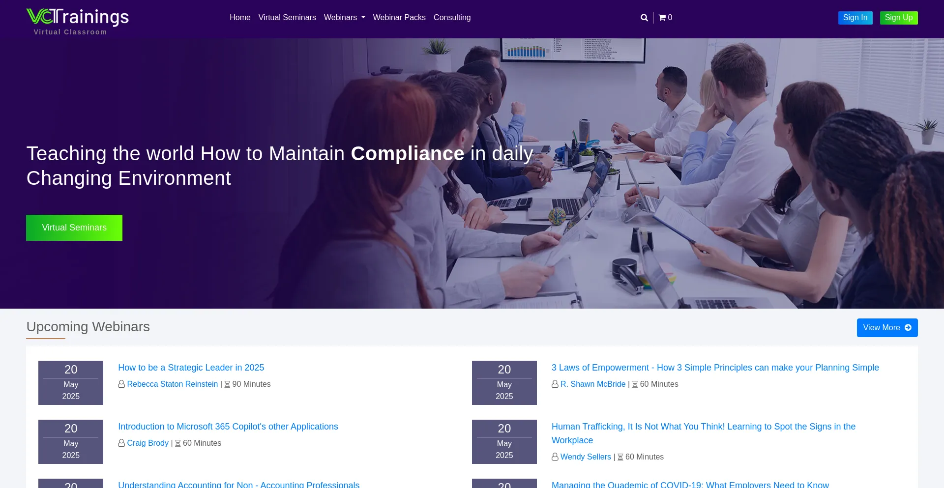 Website screenshot of Vctrainings.com