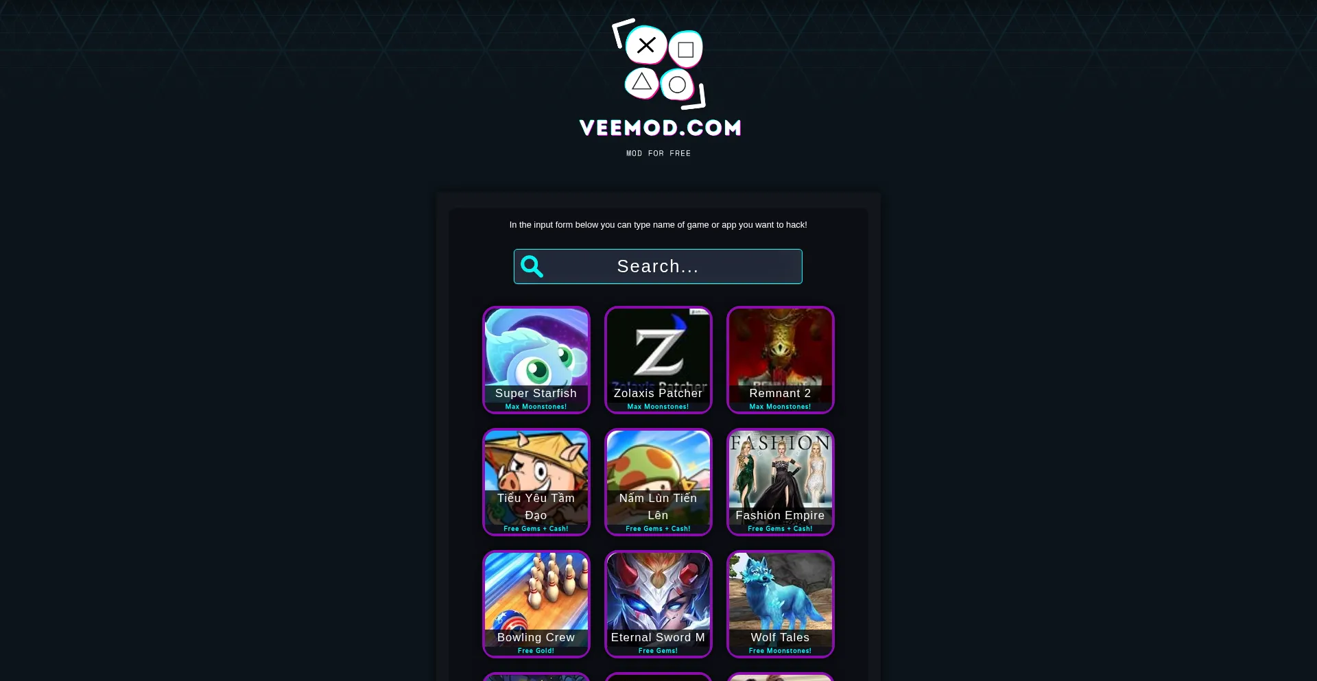 Website screenshot of Veemod.com