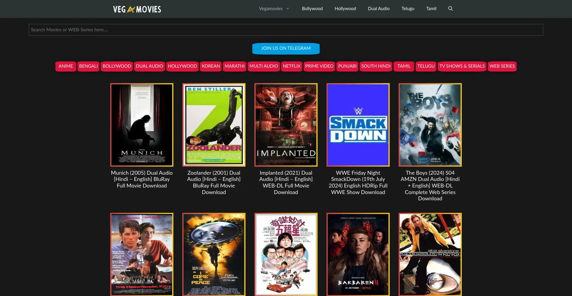 Website screenshot of Vegamovies.am.in
