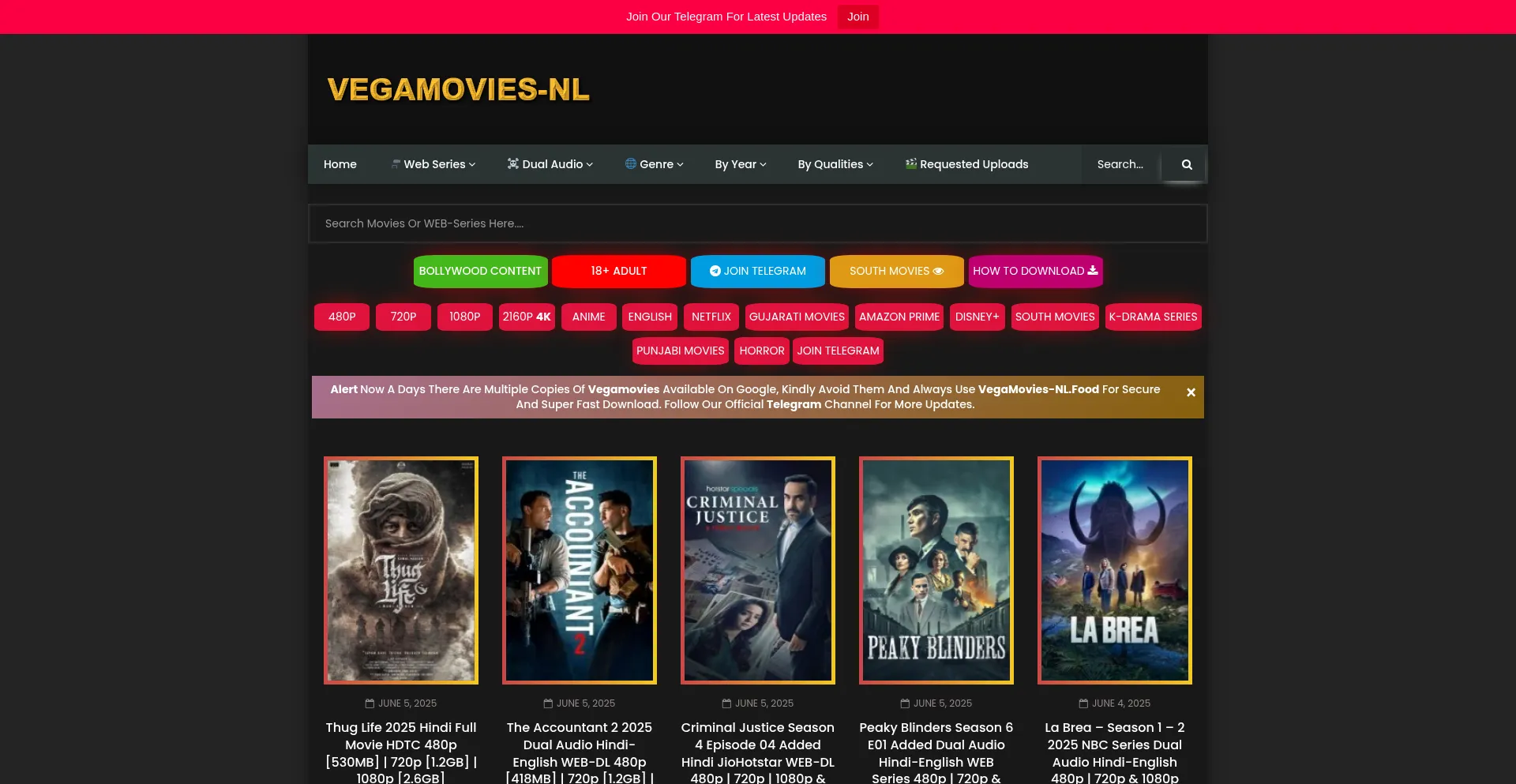 Website screenshot of Vegamovies-nl.food