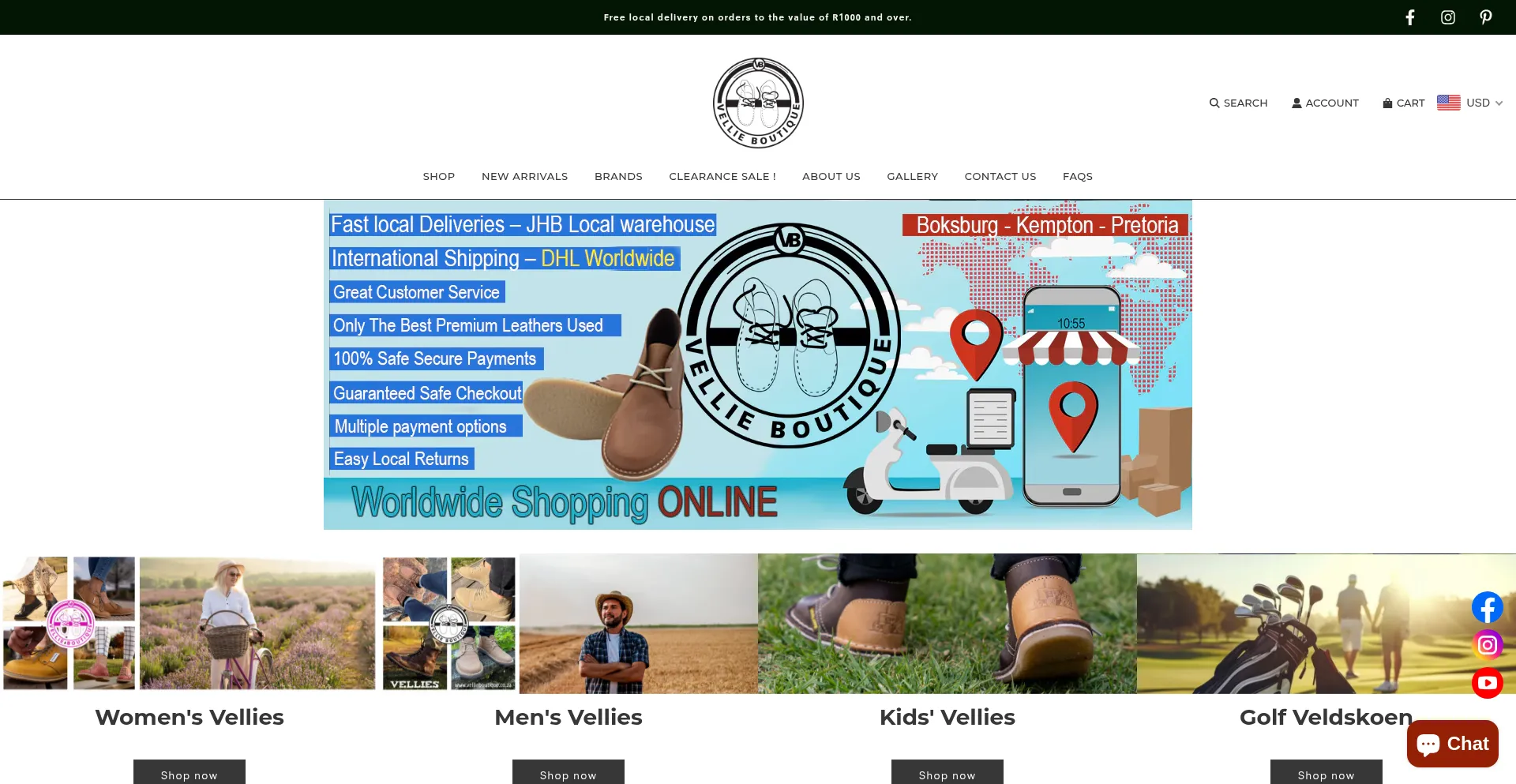 Website screenshot of Vellieboutique.co.za