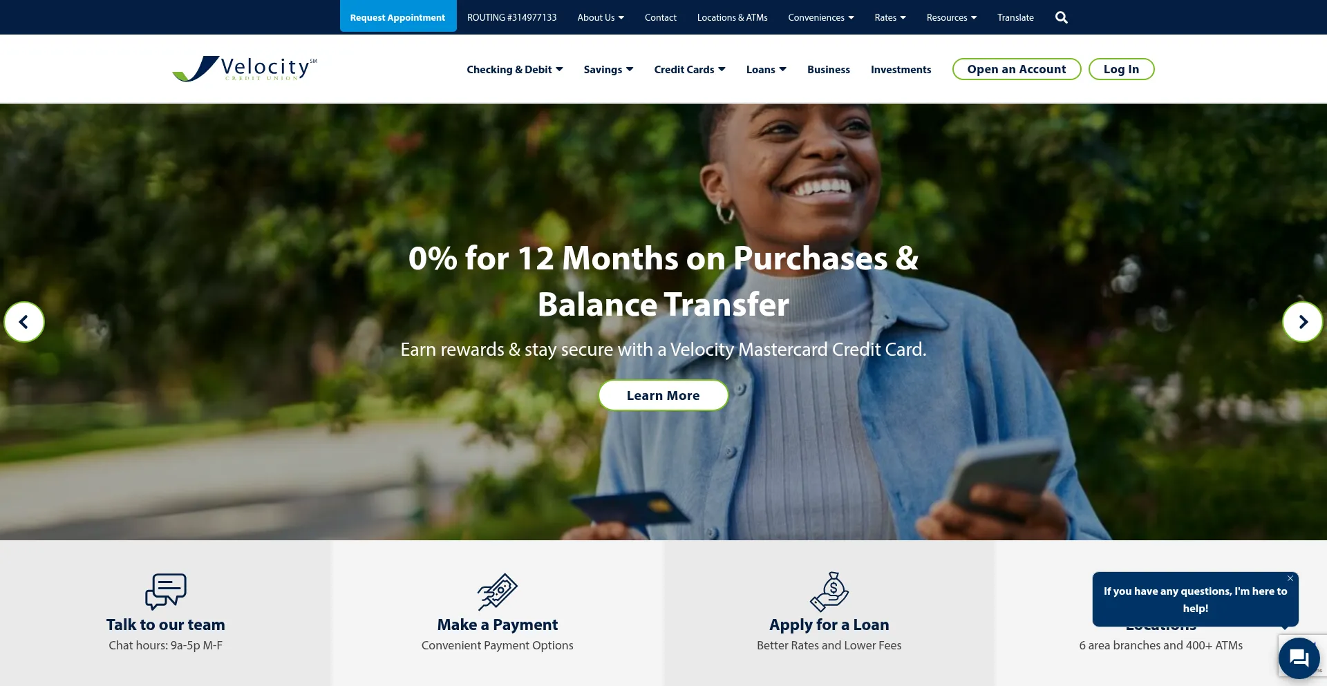Website screenshot of Velocitycu.com