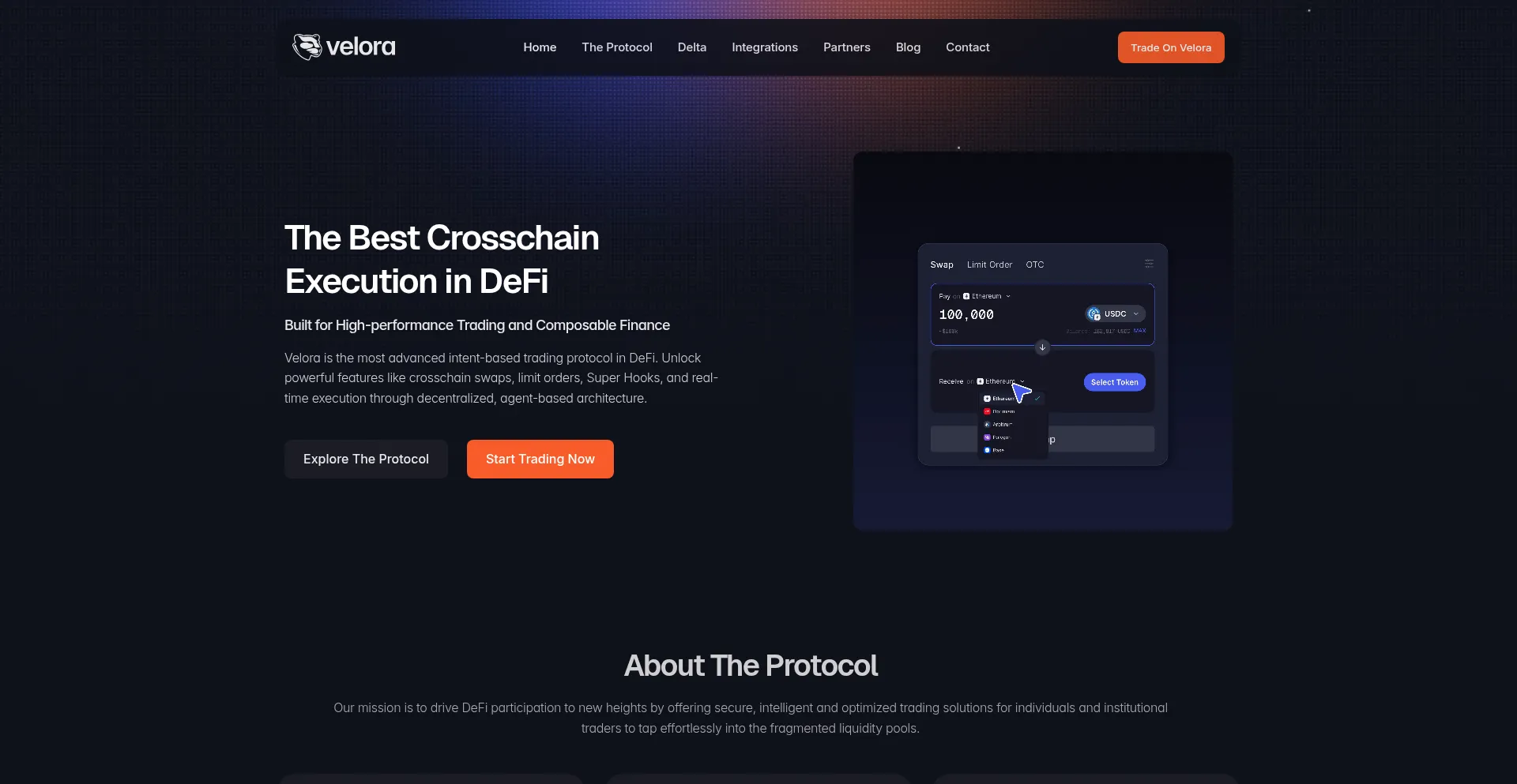 Website screenshot of Velora.xyz