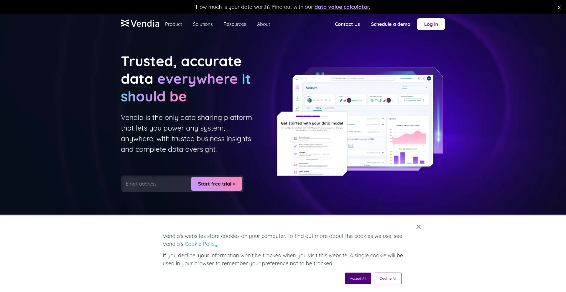 Website screenshot of Vendia.com