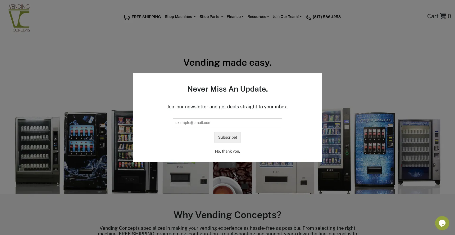 Website screenshot of Vendingconcepts.com