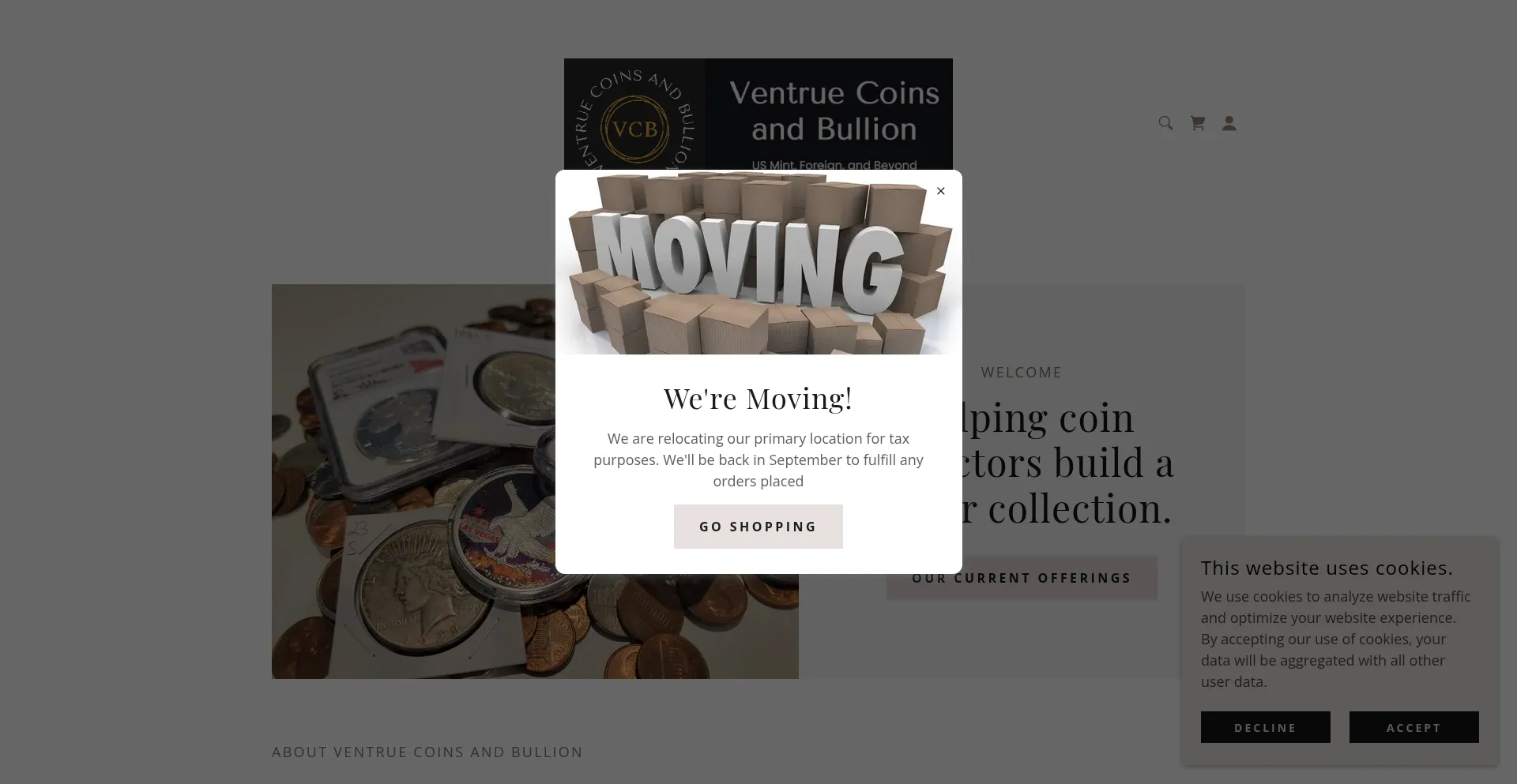 Website screenshot of Ventruecoins.com
