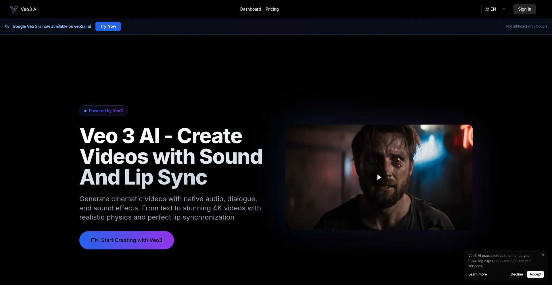 Website screenshot of Veo3ai.ai