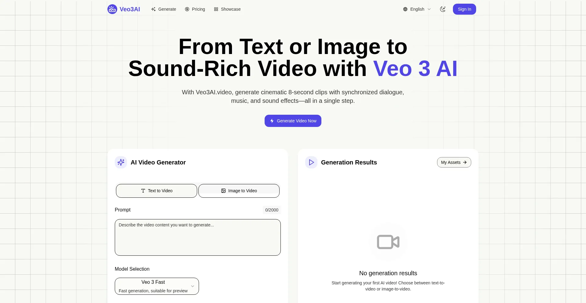 Website screenshot of Veo3ai.video