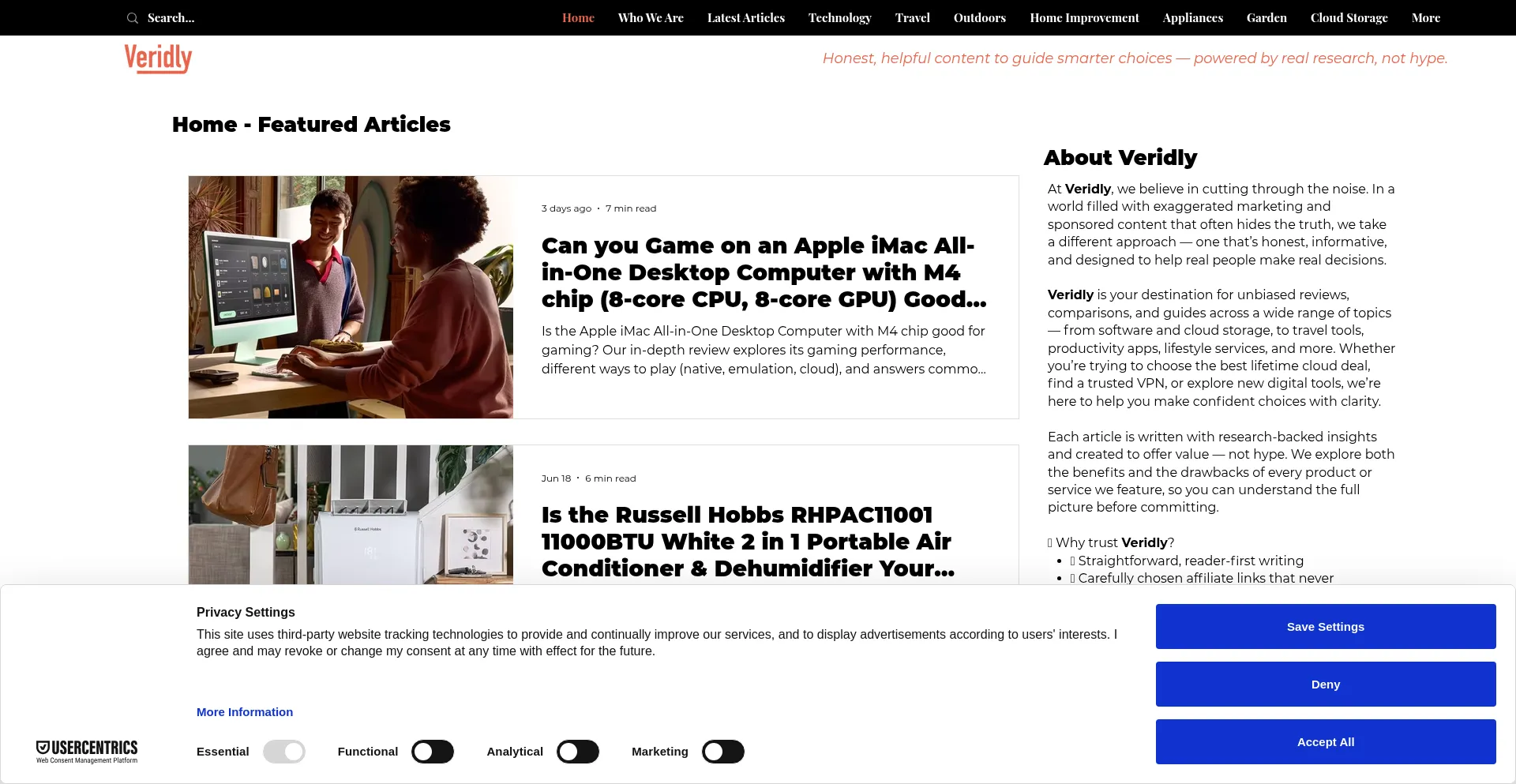 Website screenshot of Veridly.com