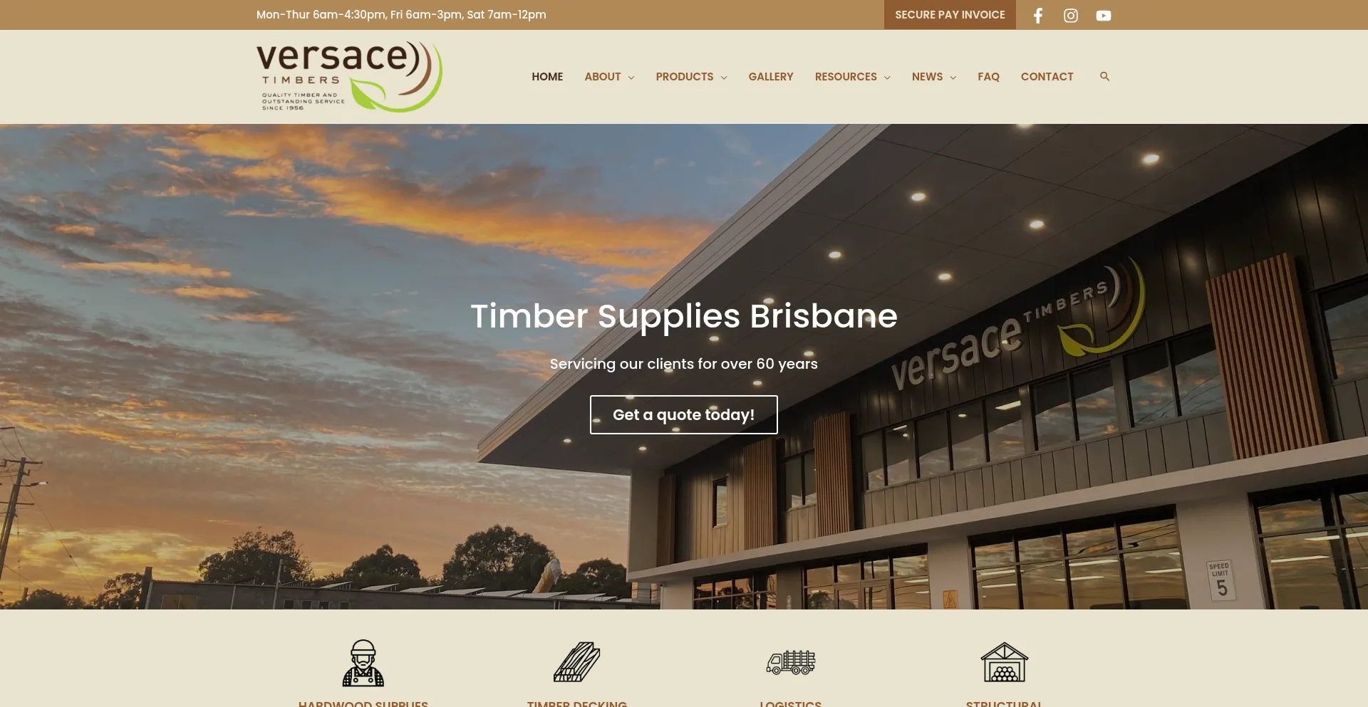 Website screenshot of Versacetimbers.com.au