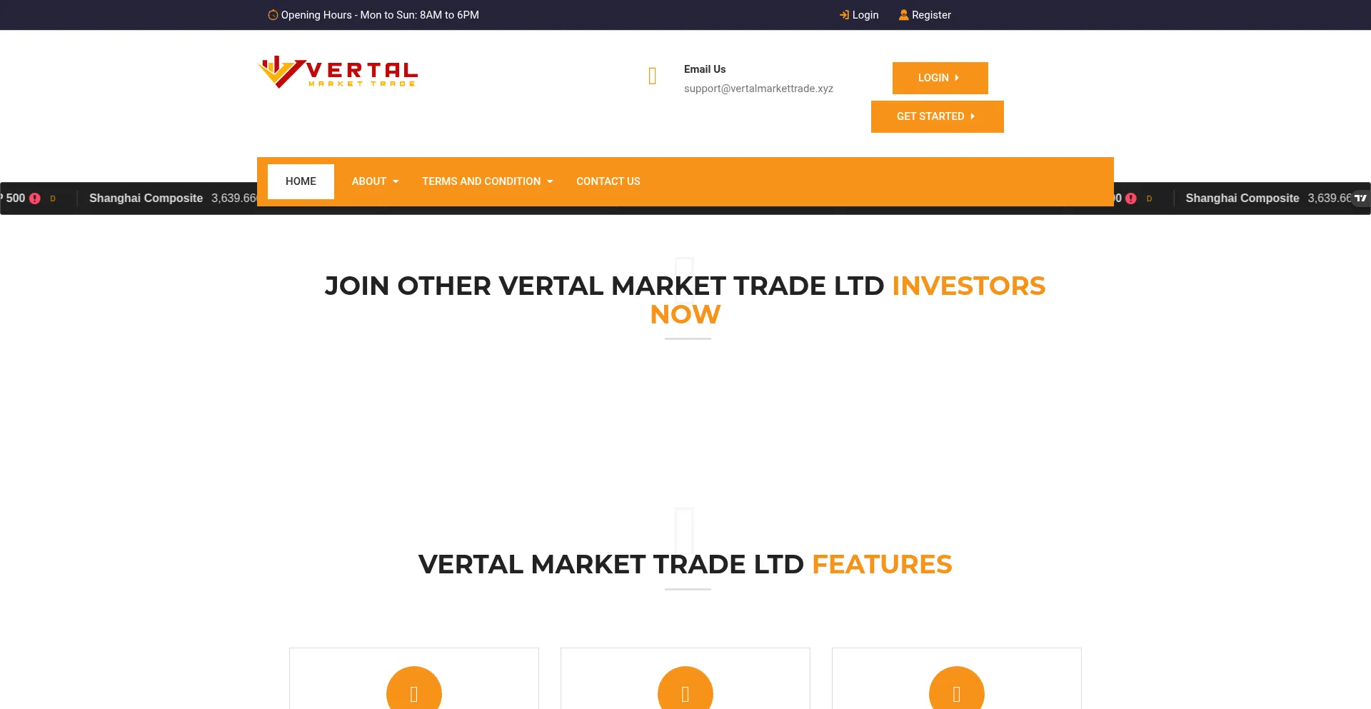 Website screenshot of Vertalmarkettrade.xyz