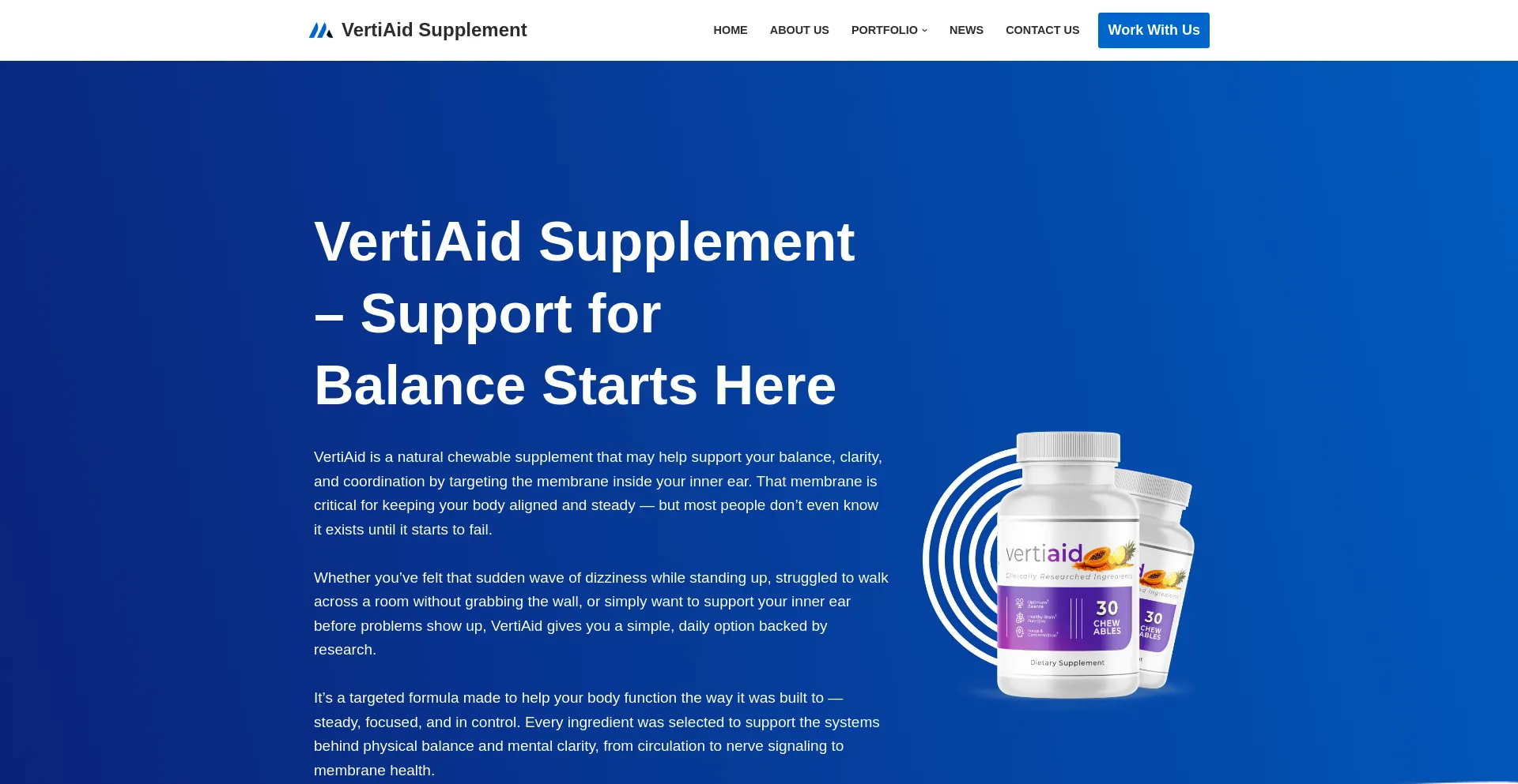 Website screenshot of Vertiaidsupplement.com