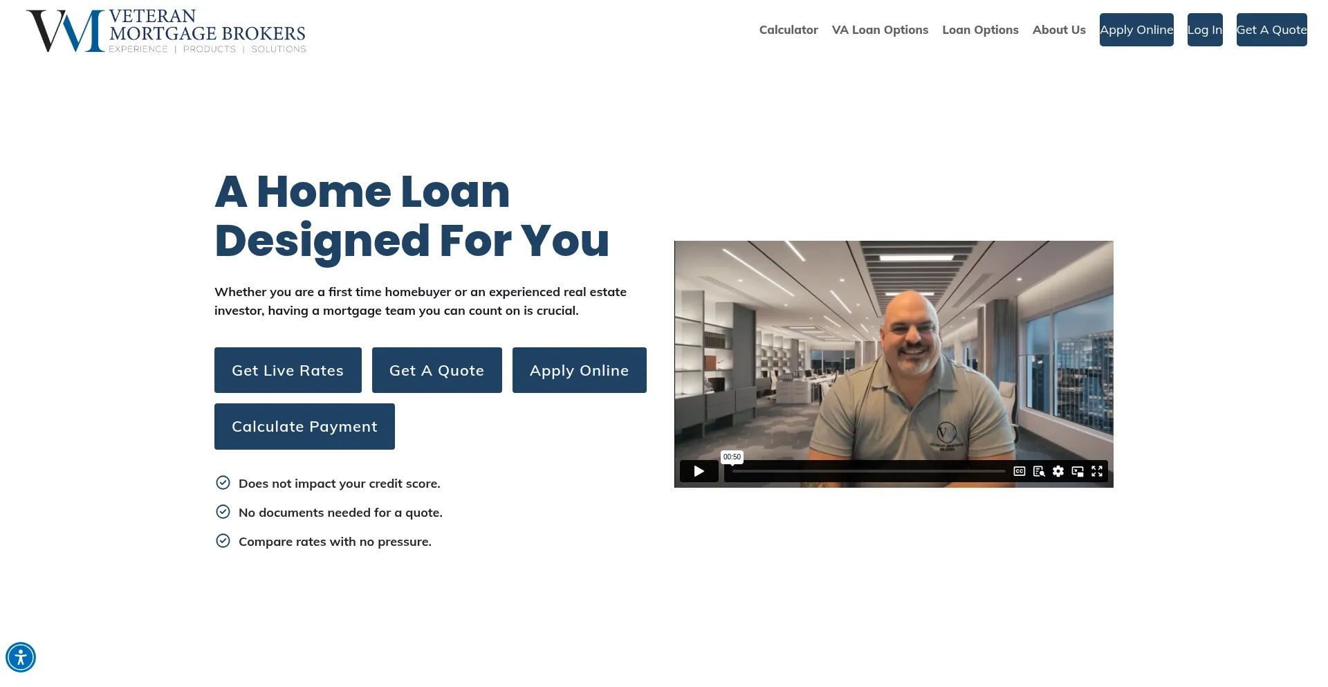 Website screenshot of Vetmortgagebrokers.com