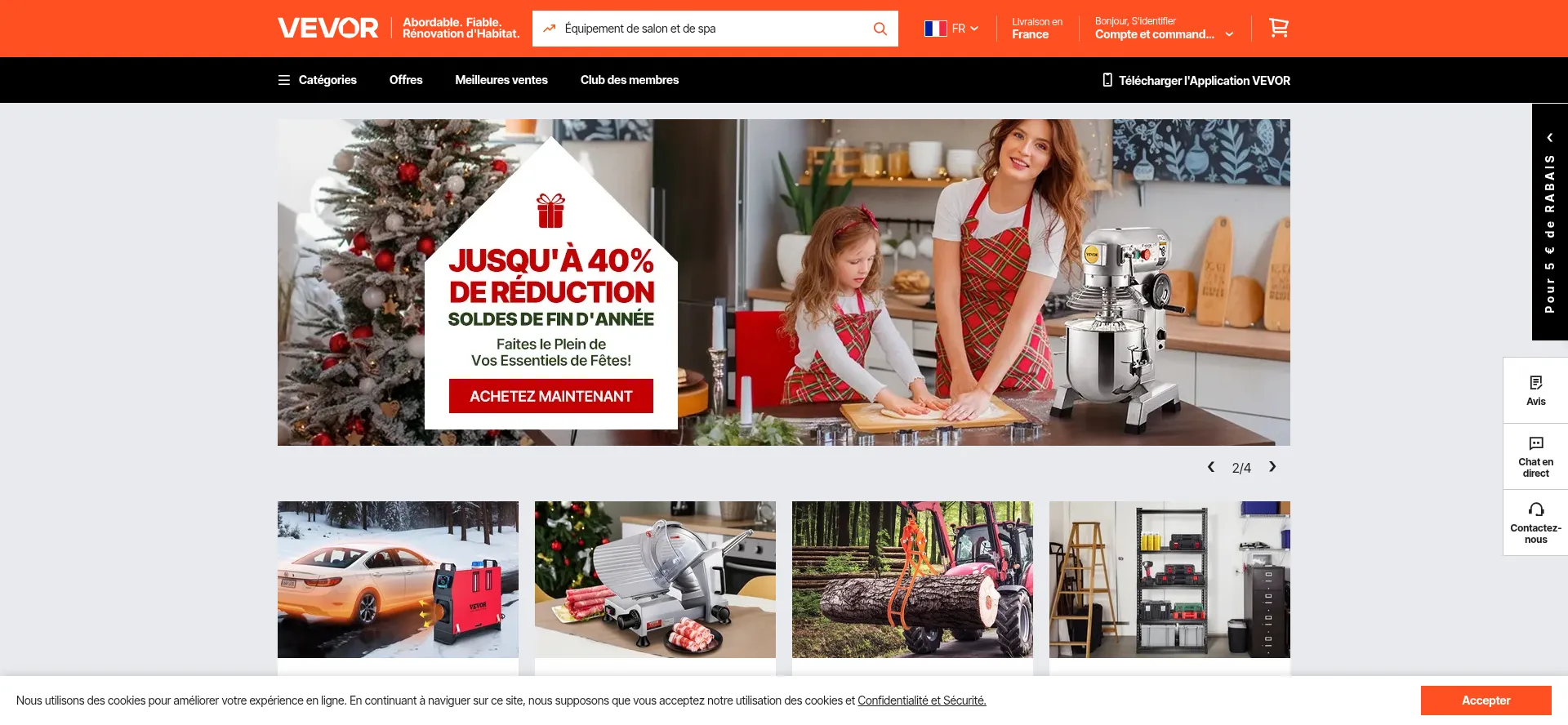Website screenshot of Vevor.fr