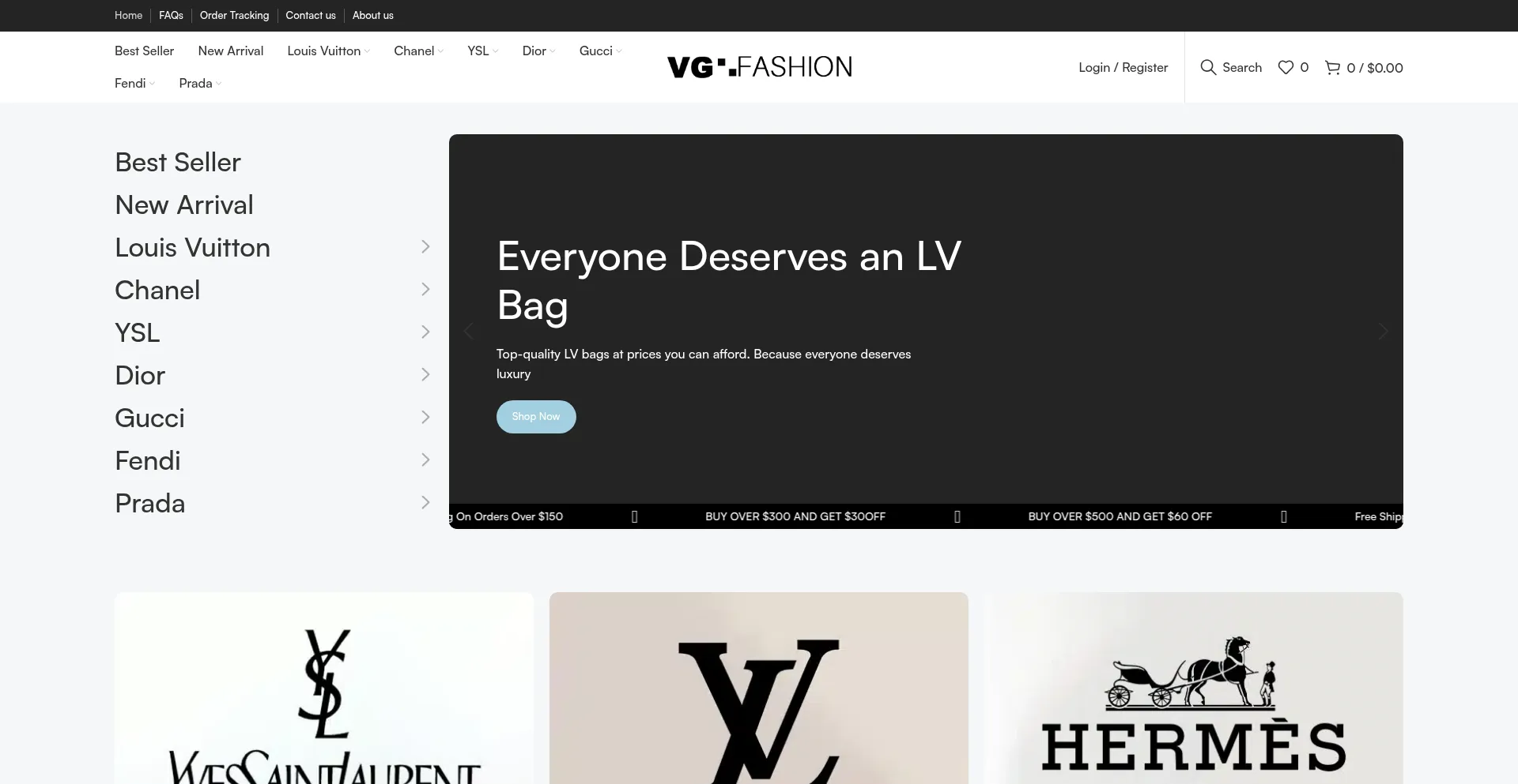 Website screenshot of Vgfashions.com