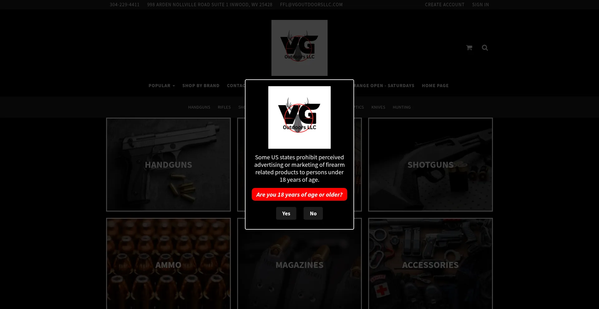 Website screenshot of Vgoutdoors.store