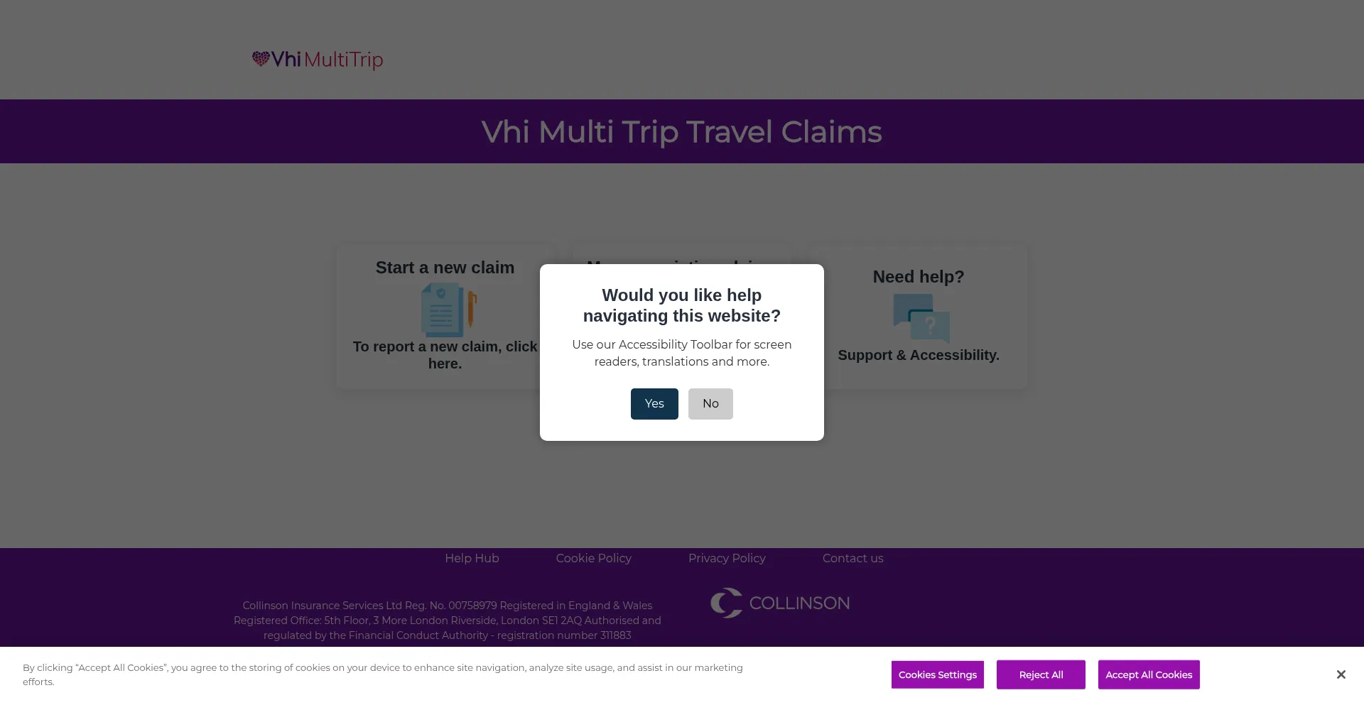 Website screenshot of Vhi.claimhere.ie