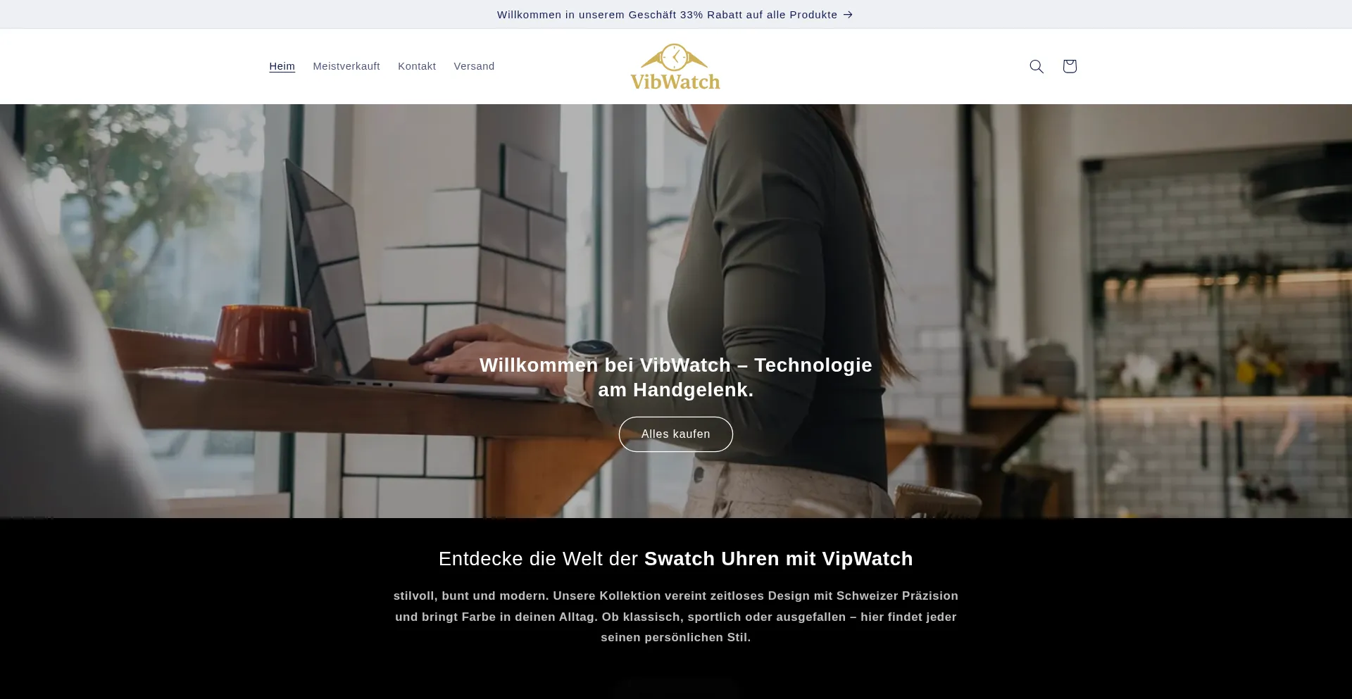 Website screenshot of Vibwatch.myshopify.com