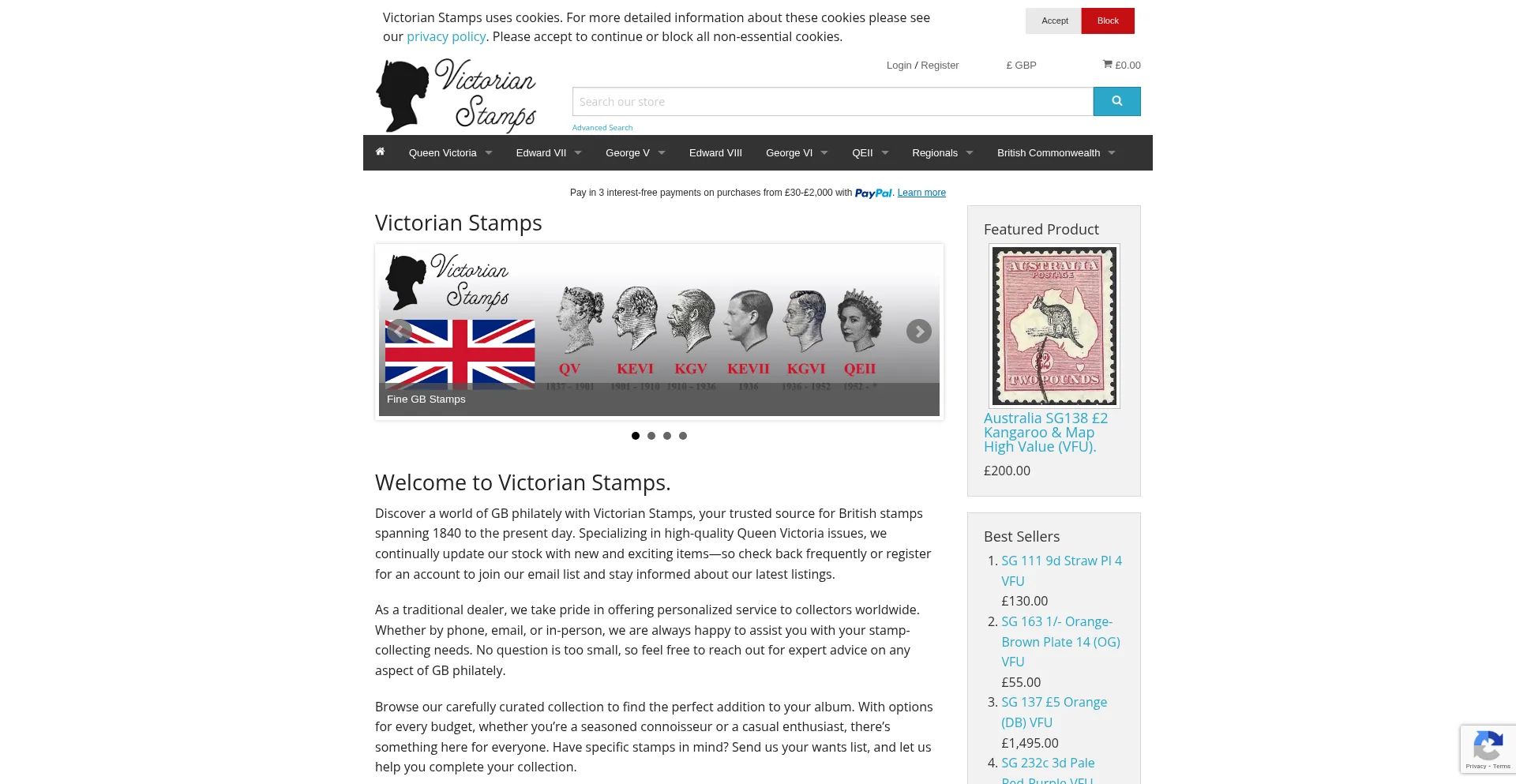 Website screenshot of Victorianstamps.com