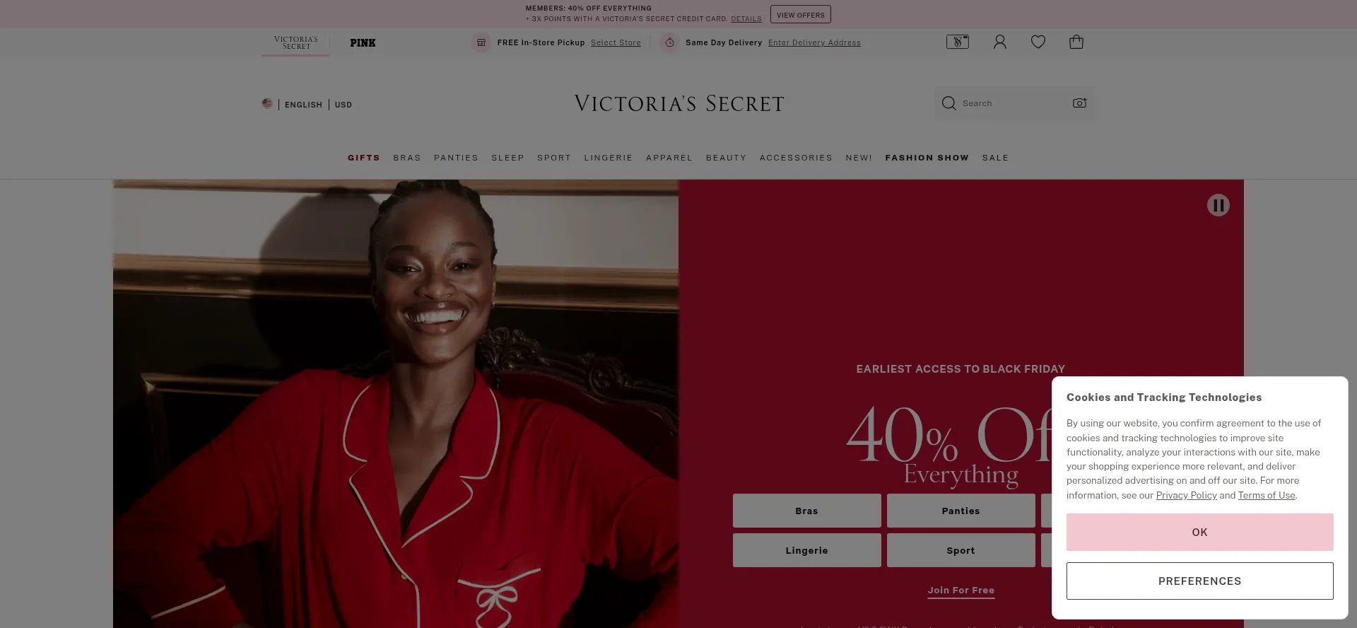 Website screenshot of Victoriassecret.com