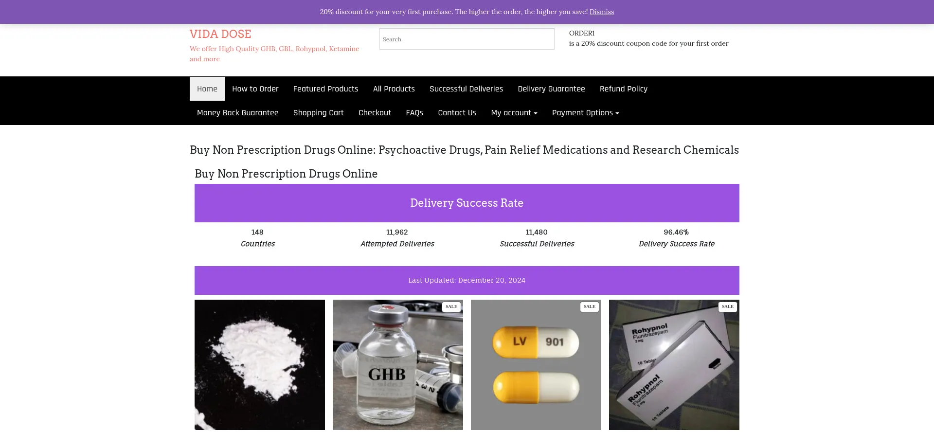 Website screenshot of Vidadose.com