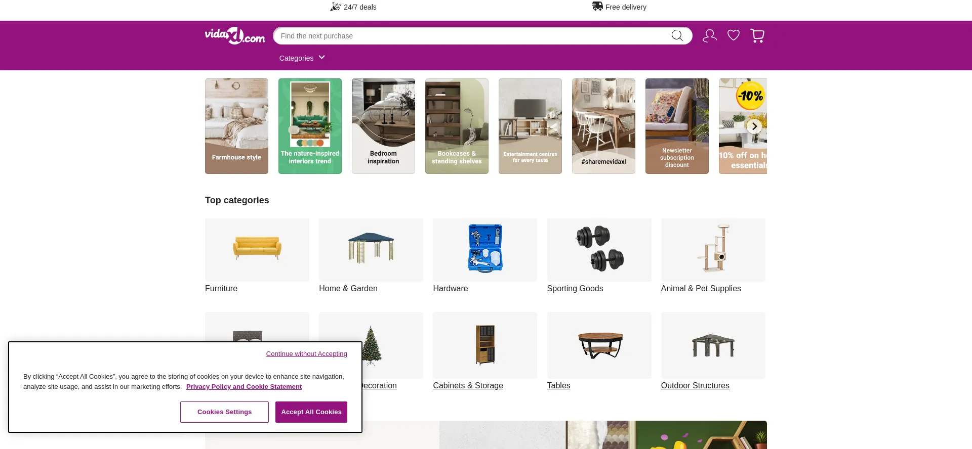 Website screenshot of Vidaxl.com