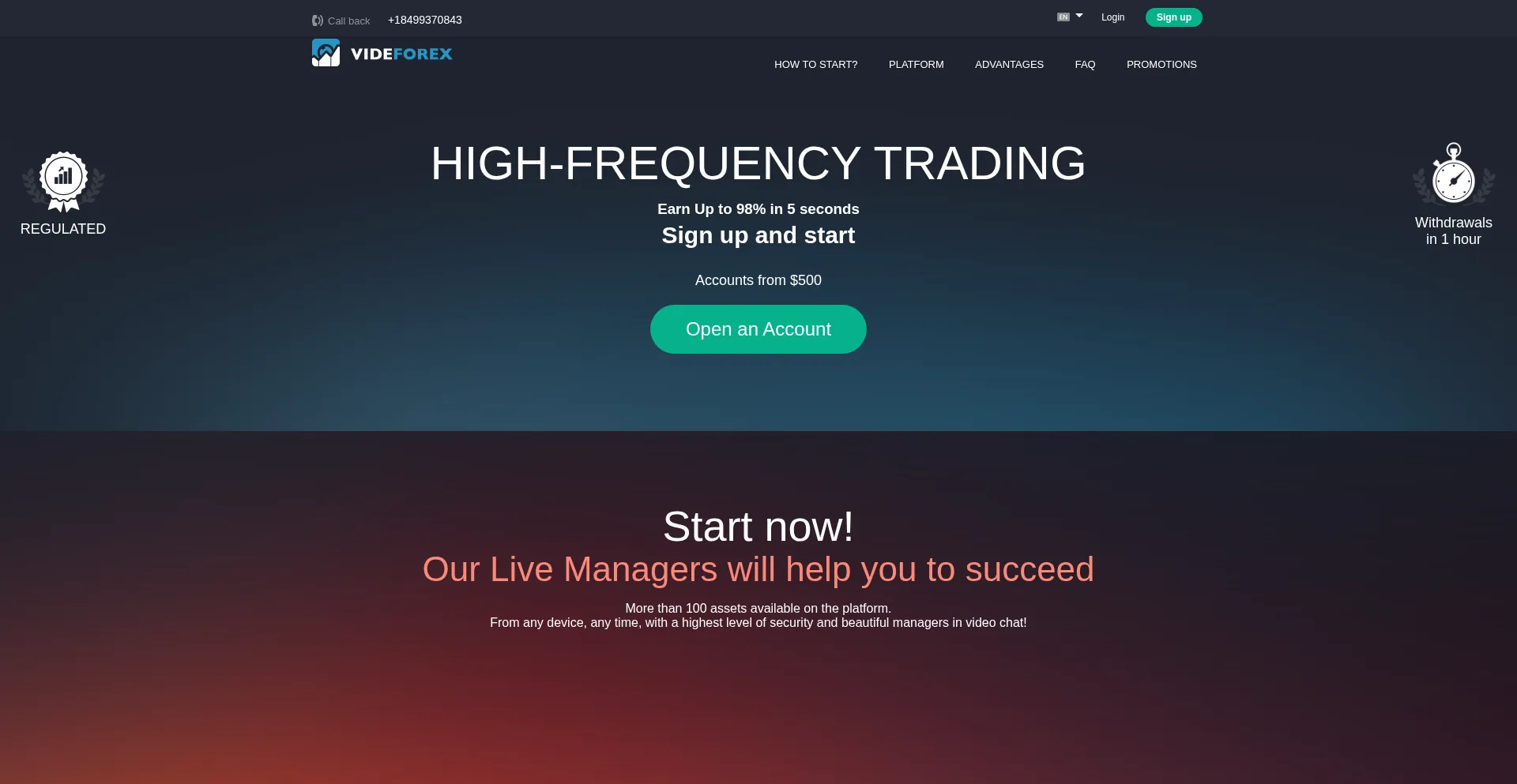 Website screenshot of Videforex.com