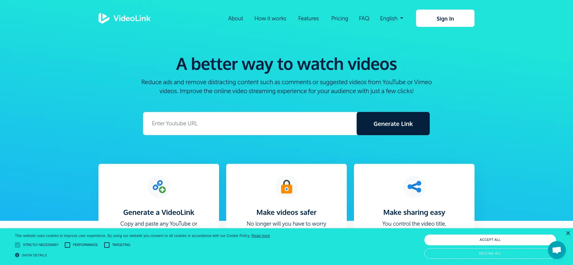 Website screenshot of Video.link
