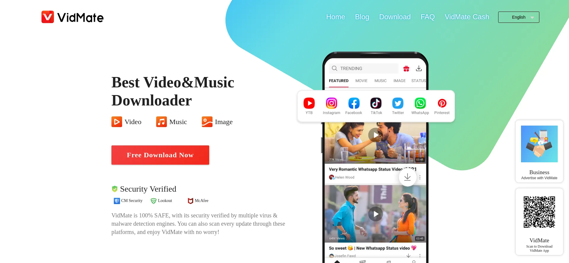 Website screenshot of Vidmate.com