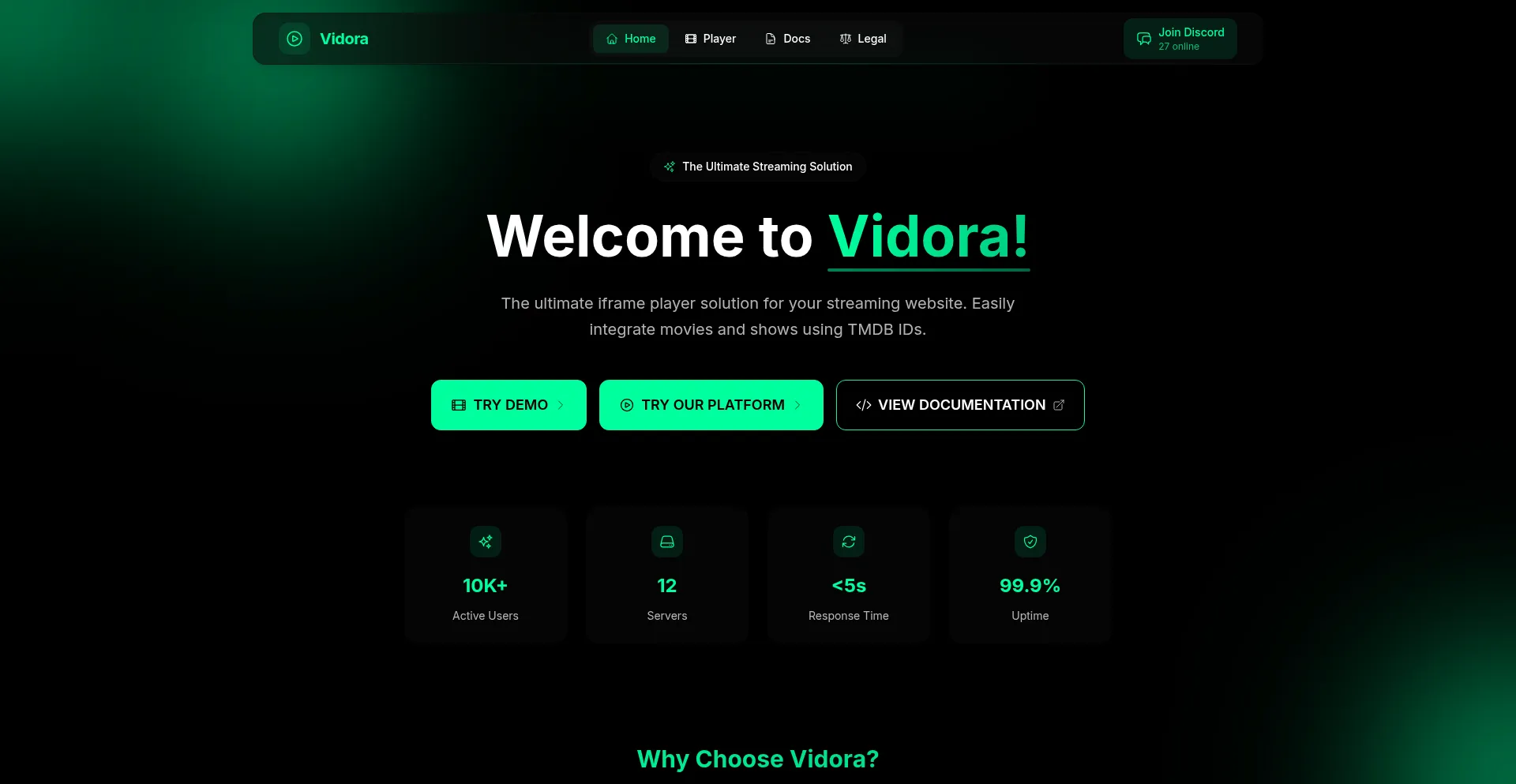 Website screenshot of Vidora.su