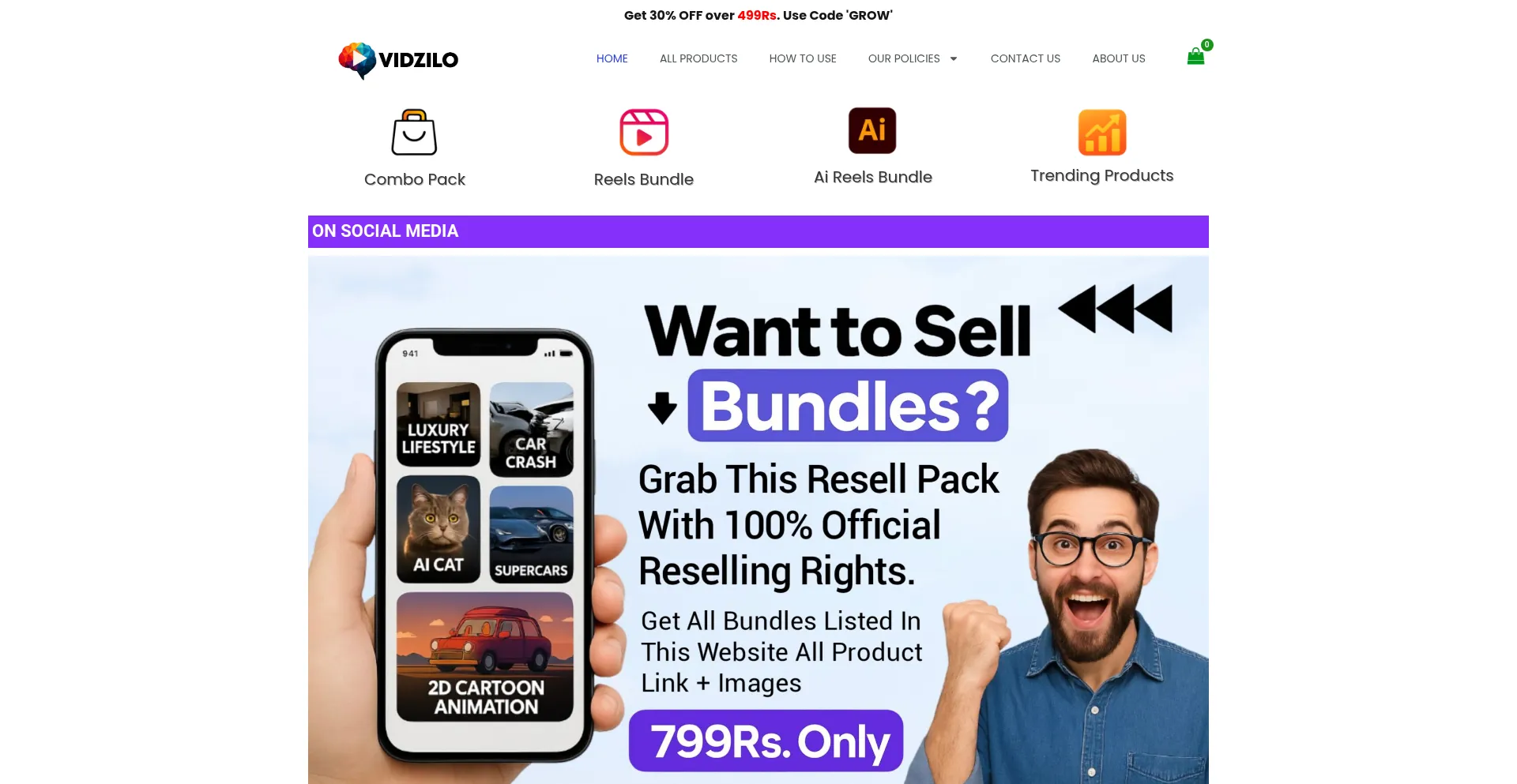 Website screenshot of Vidzilo.com