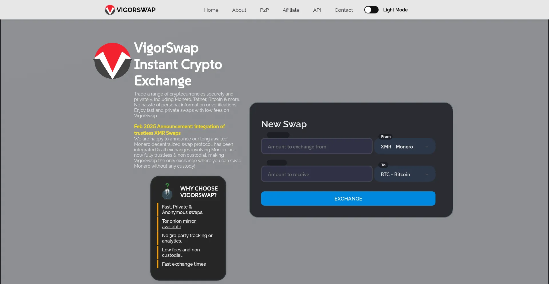 Website screenshot of Vigorswap.io