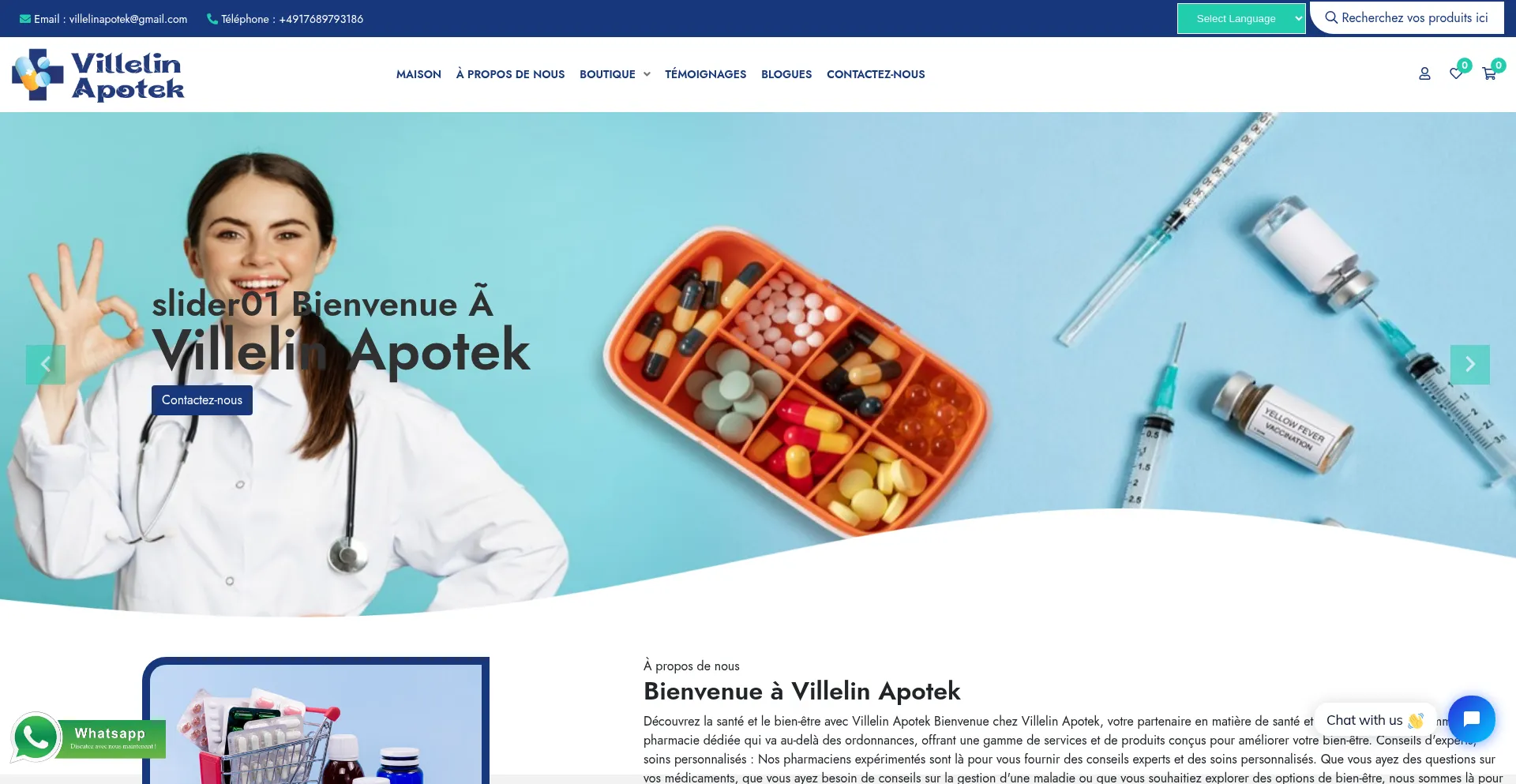 Website screenshot of Villelinapotek.com