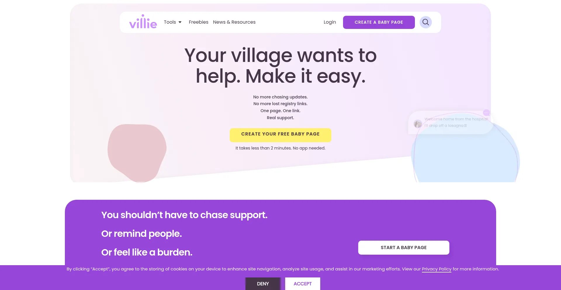 Website screenshot of Villie.com