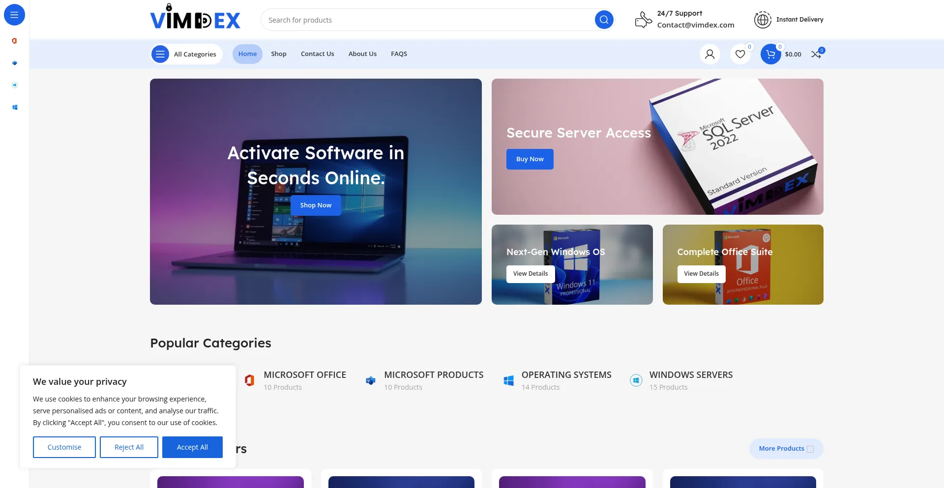 Website screenshot of Vimdex.com